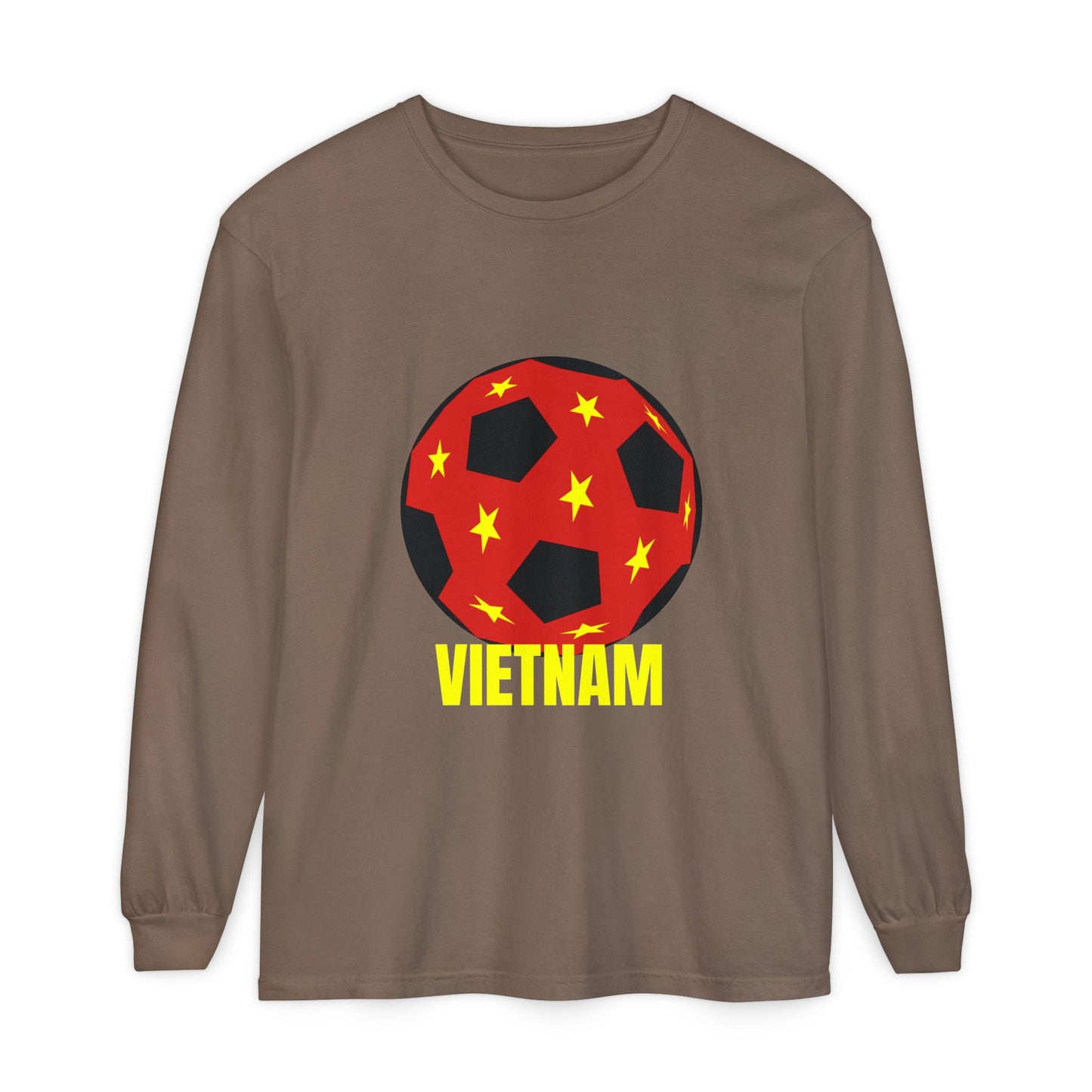 Vietnam Fan Specialty Soccer Ball Design Long Sleeve T-Shirt Gold Text