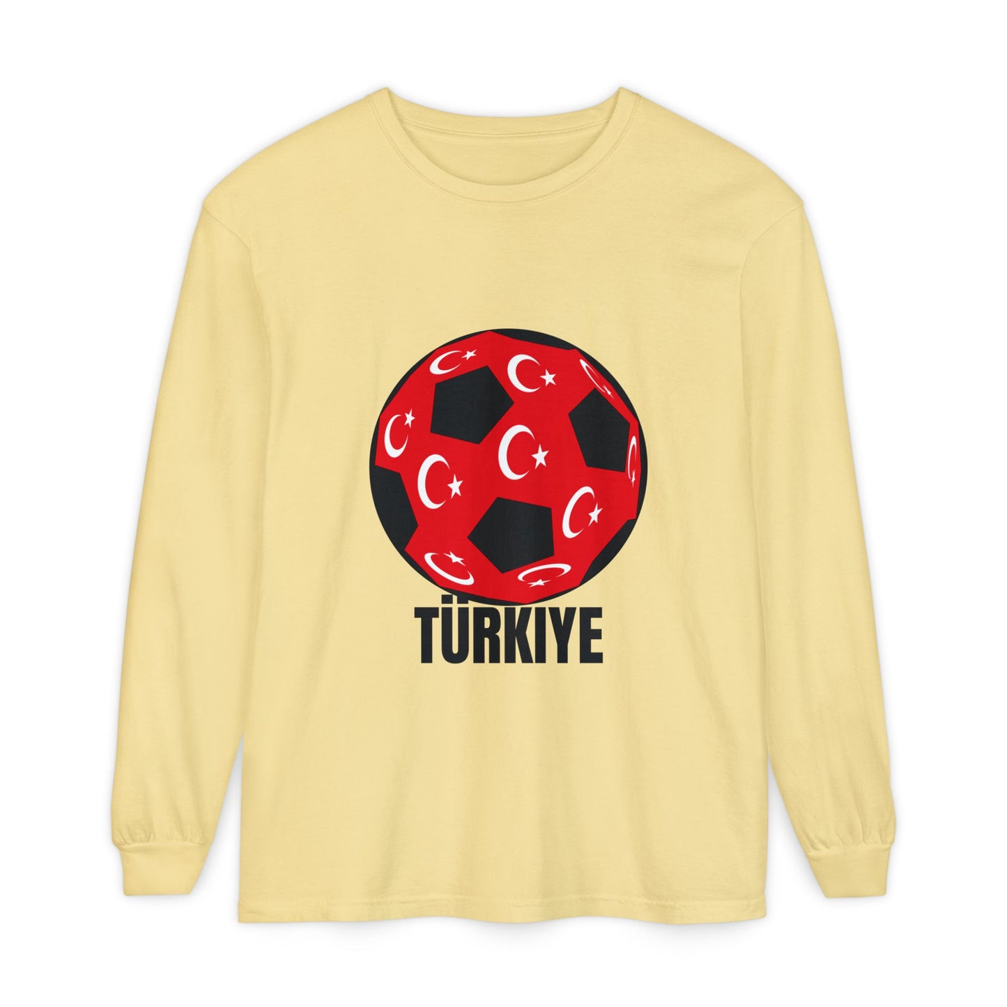 Türkiye Fan Specialty Soccer Ball Design Long Sleeve T Shirt Black Text