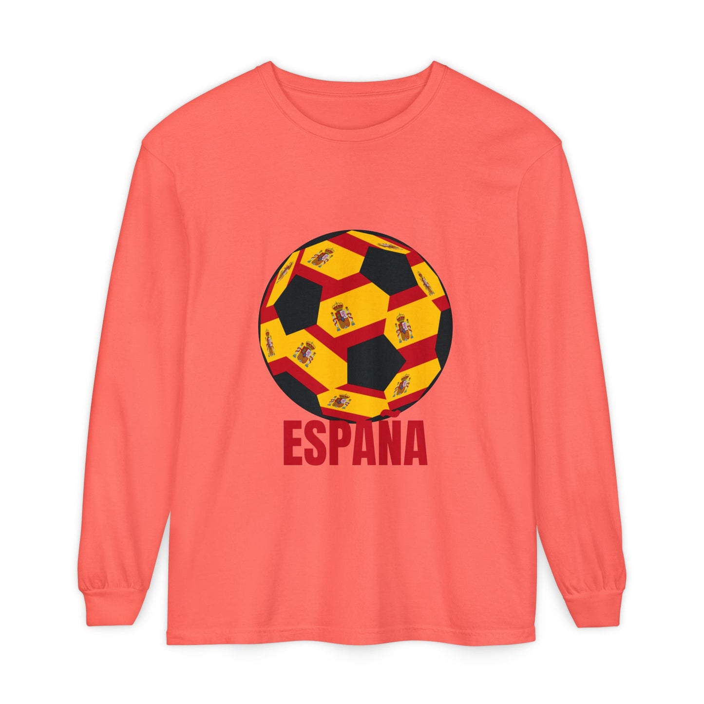 España Soccer Ball Design Long Sleeve Shirt Red Text