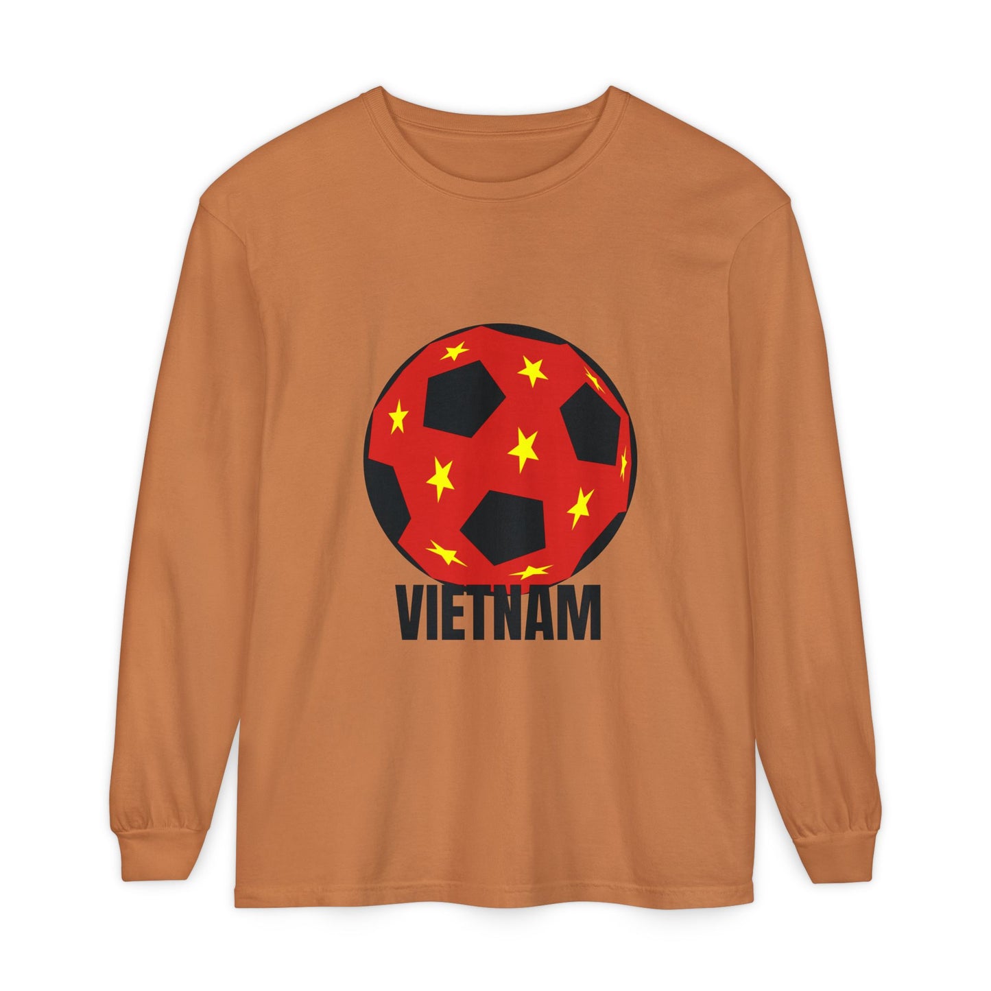 Vietnam Fan Specialty Soccer Ball Design Long Sleeve Shirt  Black Text