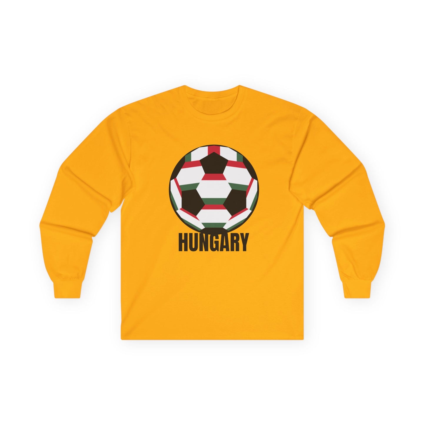 Hungary Fan Specialty Soccer Ball Design Long Sleeve T  Black Text
