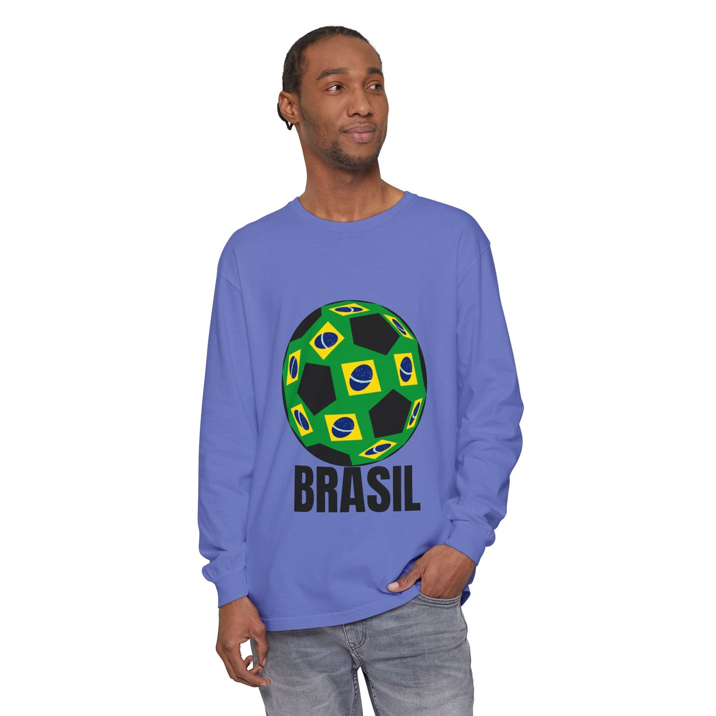 Brasil Fan Specialty Soccer Ball Design Long Sleeve T Shirt