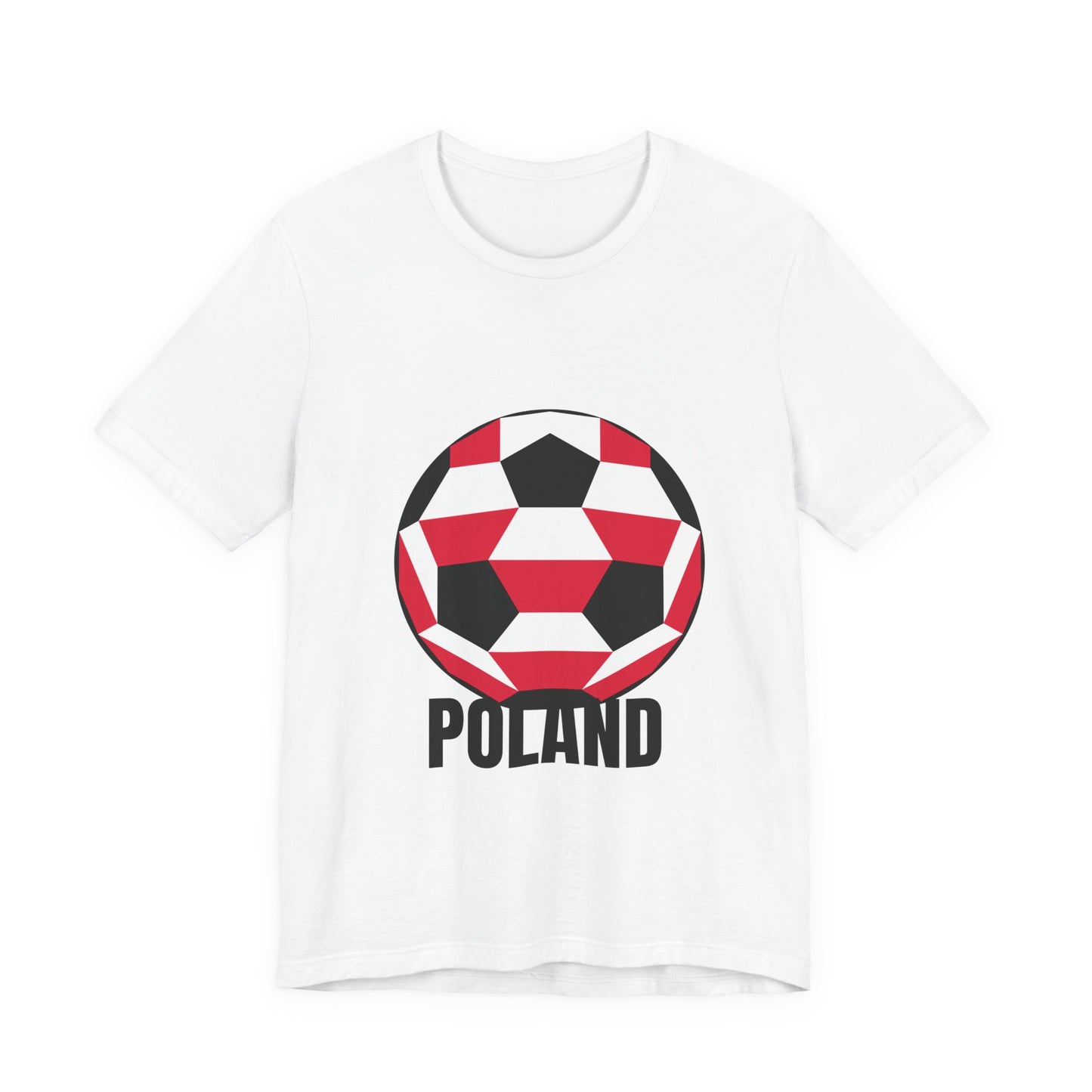 Poland Fan Specialty Soccer Ball Design T Shirt Black Text
