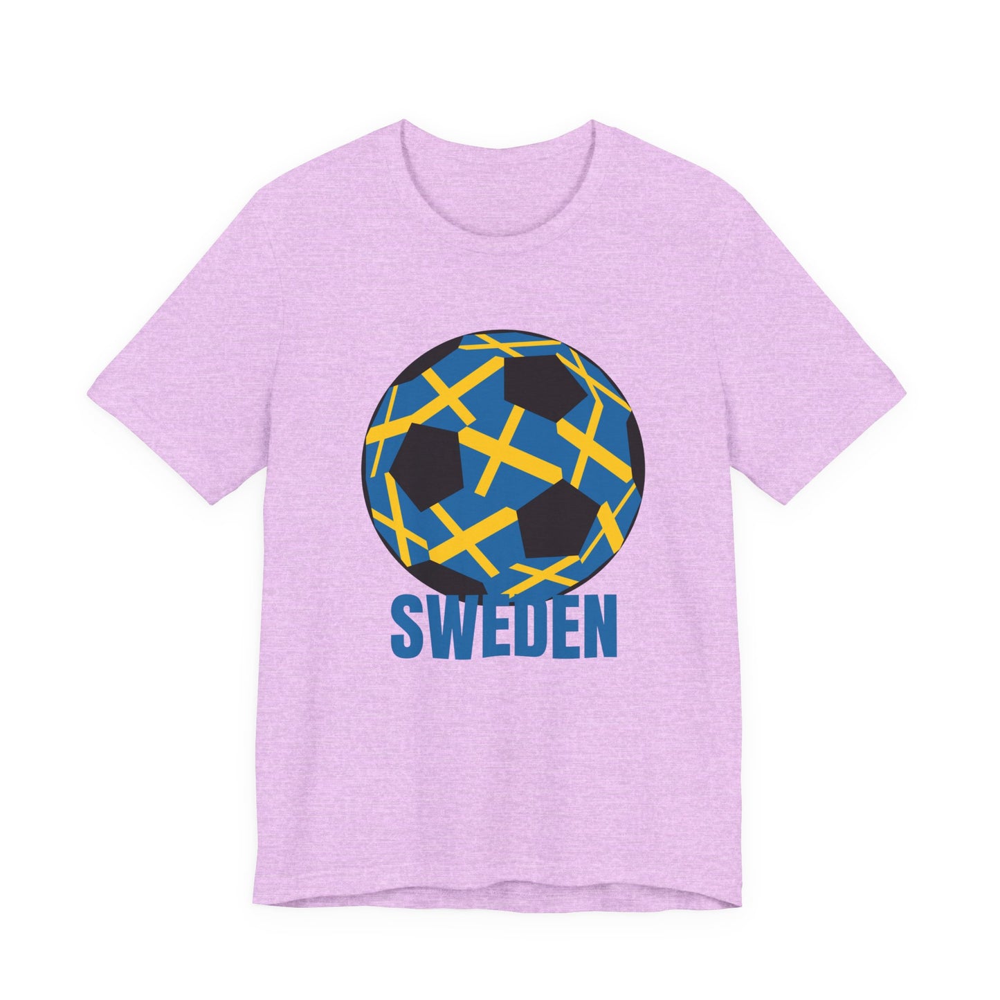 Sweden Fan Specialty Soccer Ball Design T Shirt Blue Text
