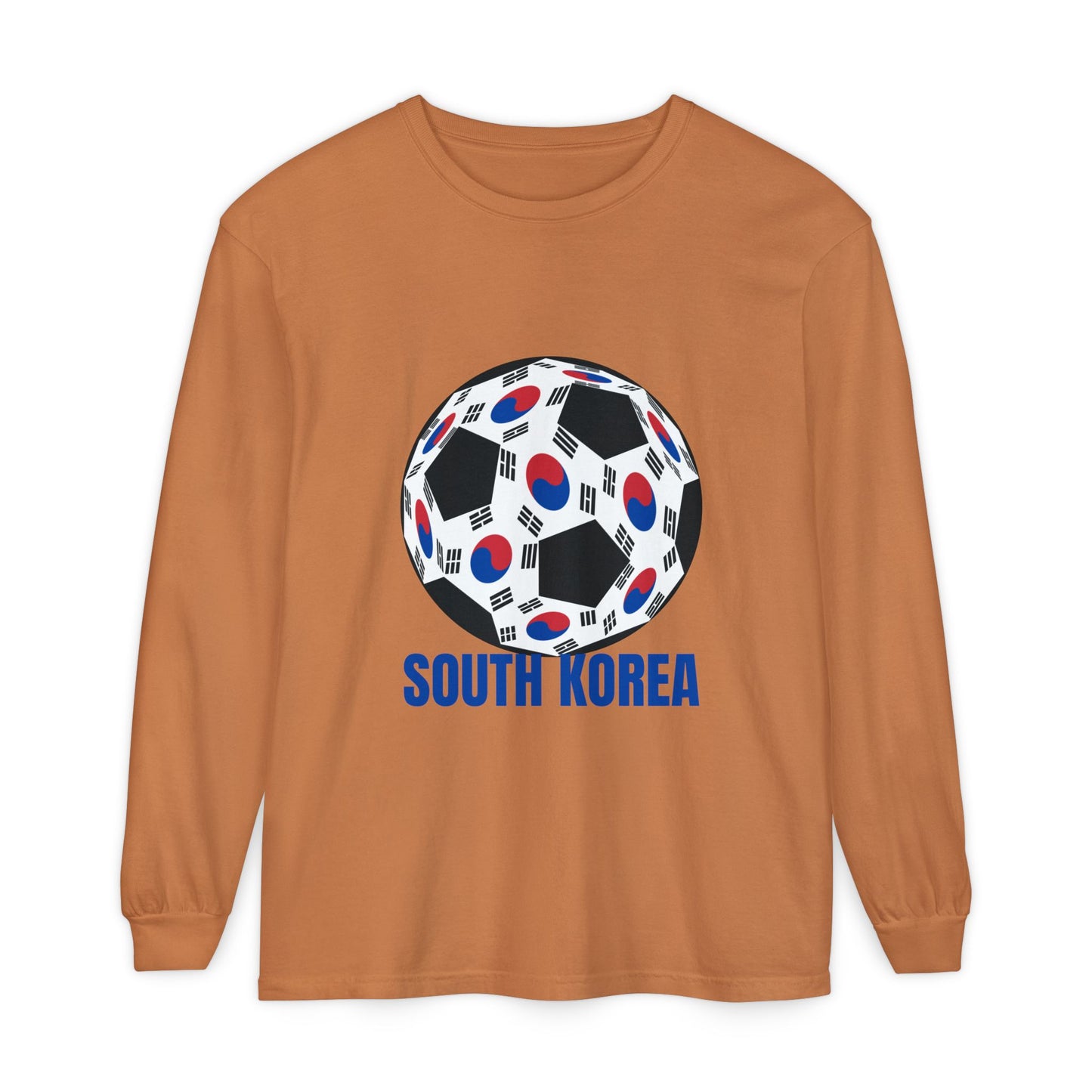 South Korea Fan Specialty Soccer Ball Design Long Sleeve Tee Blue Print