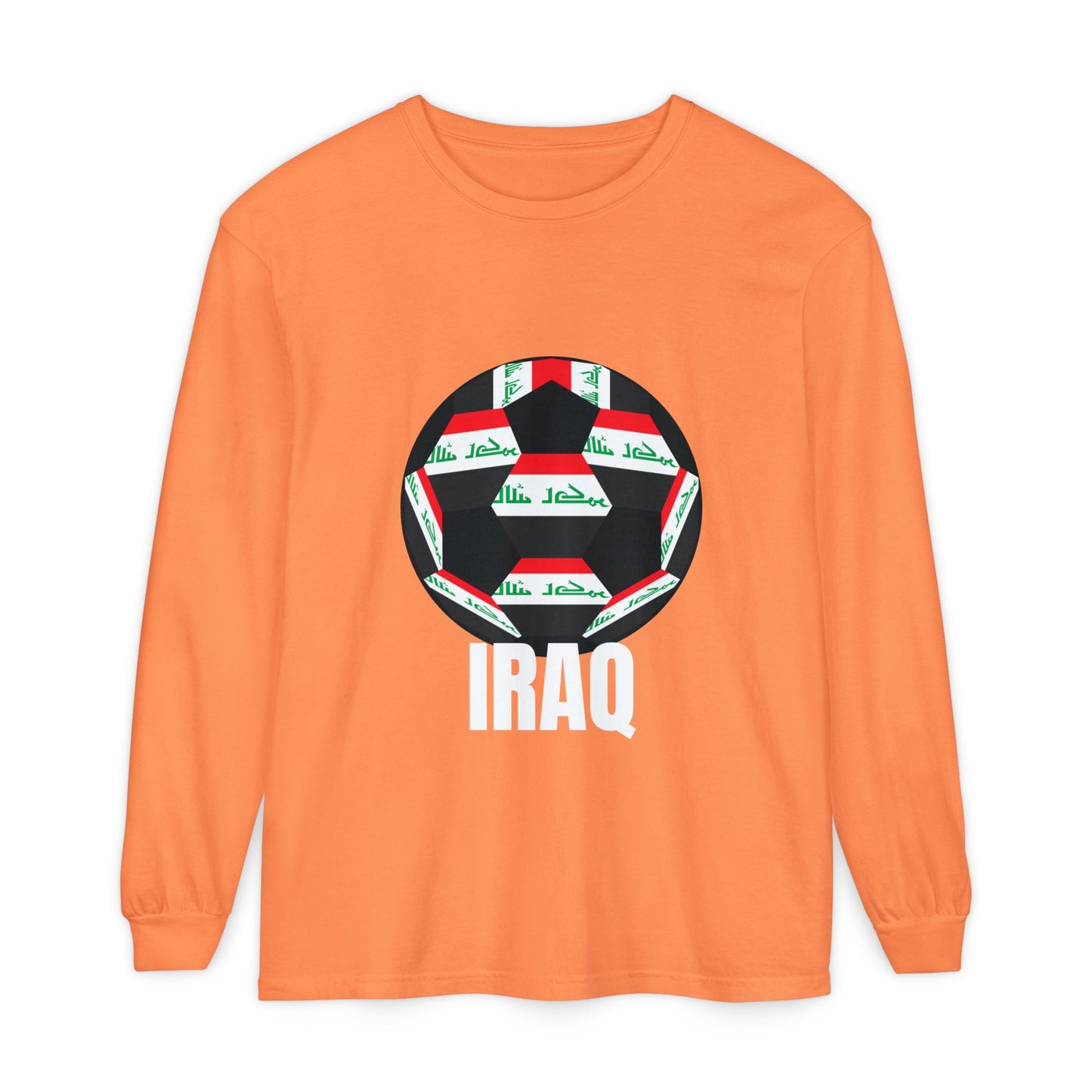 Iraq Fan Specialty Soccer Ball Design T Shirt Long Sleeve Tee