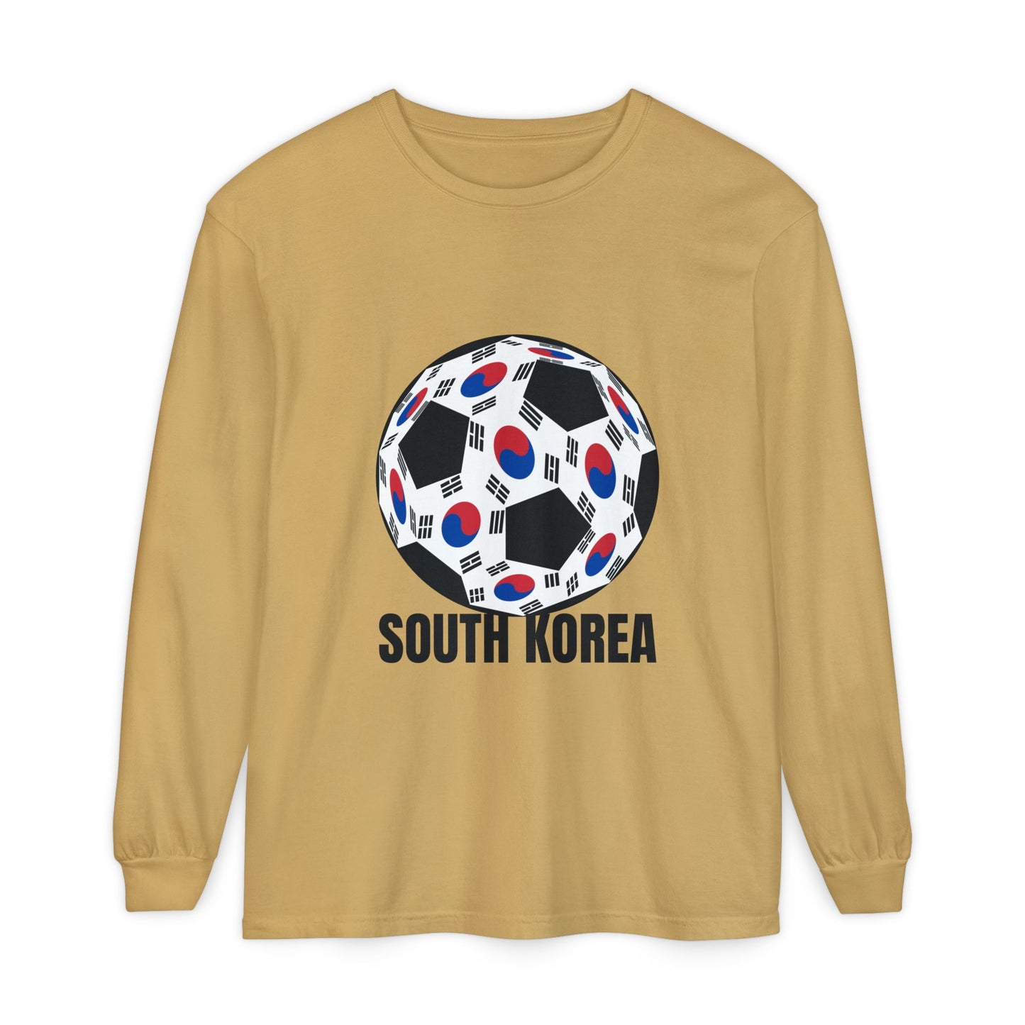 South Korea Fan Specialty Soccer Ball Design Long Sleeve Tee Black Text