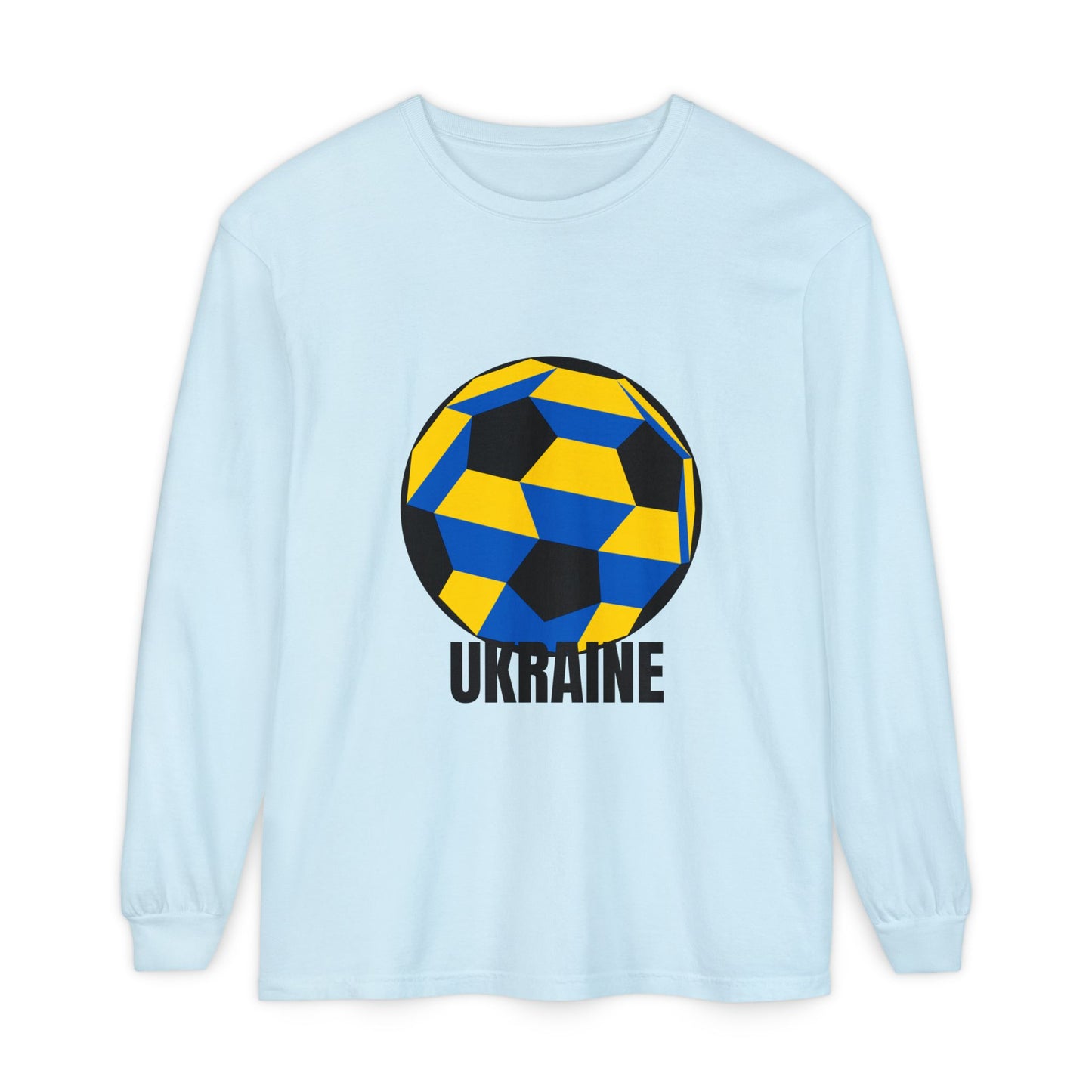 Ukraine Fan Specialty Soccer Ball Design Long Sleeve T-Shirt Black Text
