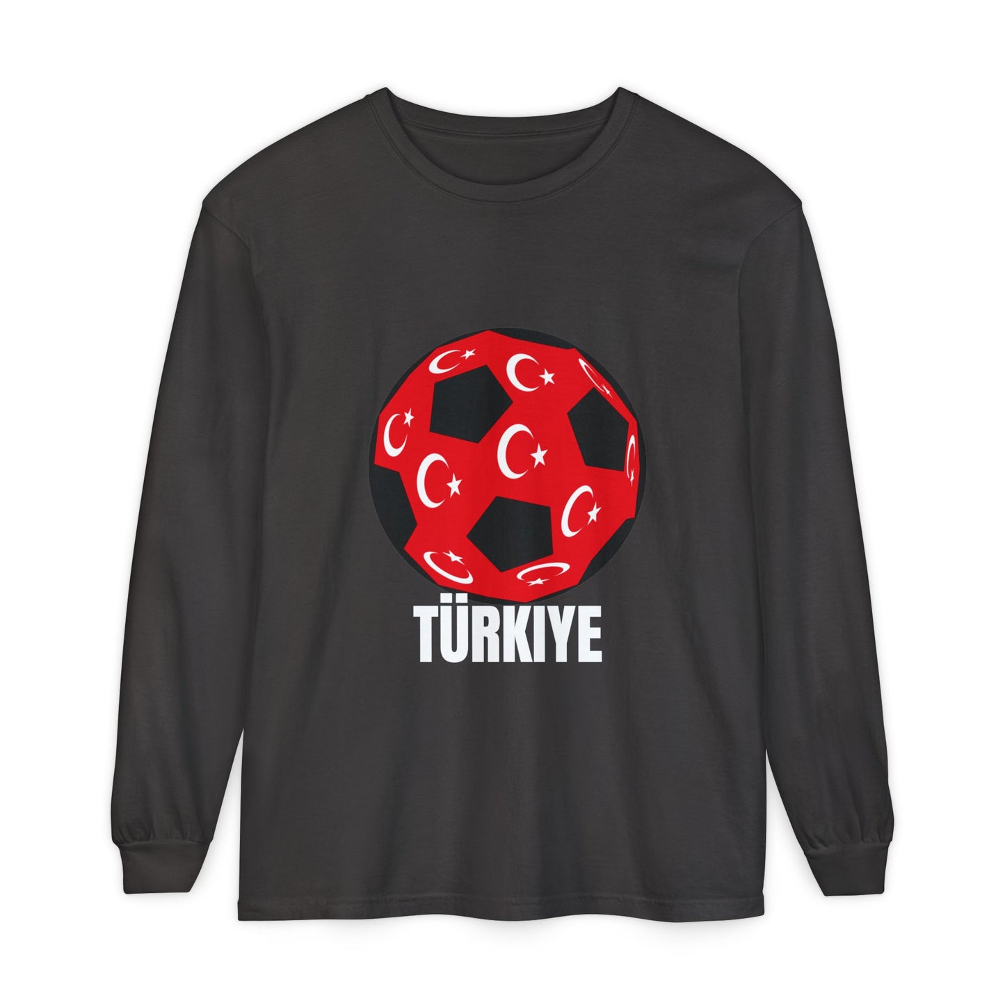 Türkiye Fan Specialty Soccer Ball Design Long Sleeve Tee White Text