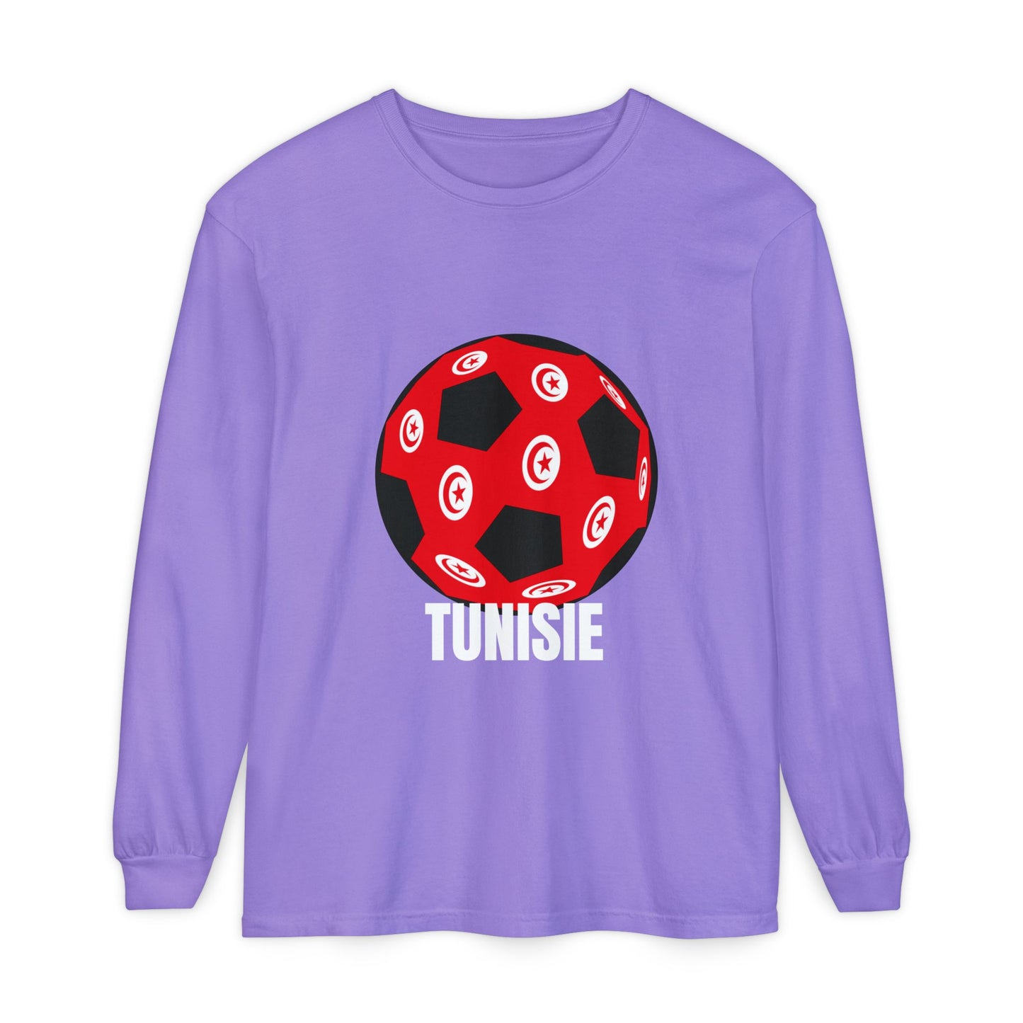 Tunisie Fan Specialty Soccer Ball Design Long Sleeve Tee White Text