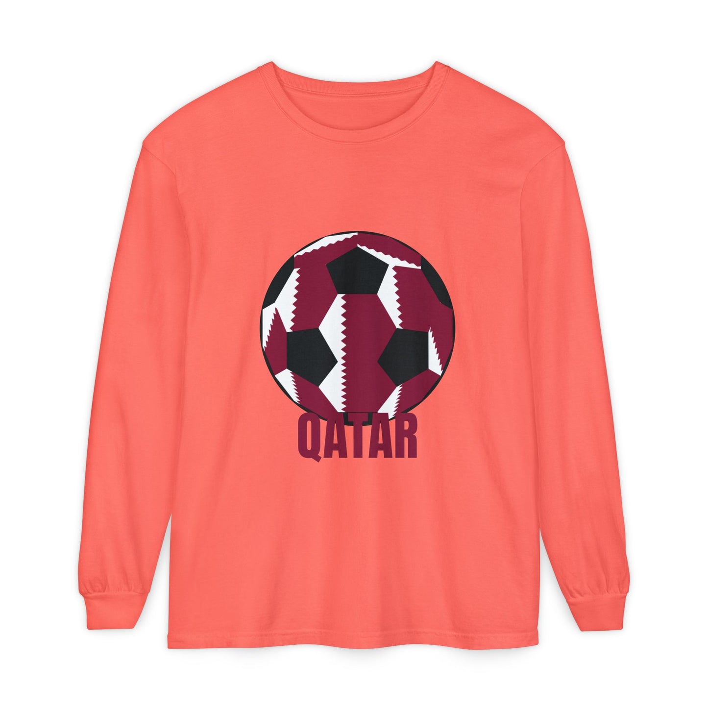 Qatar Fan Specialty Soccer Ball Design Long Sleeve Tee