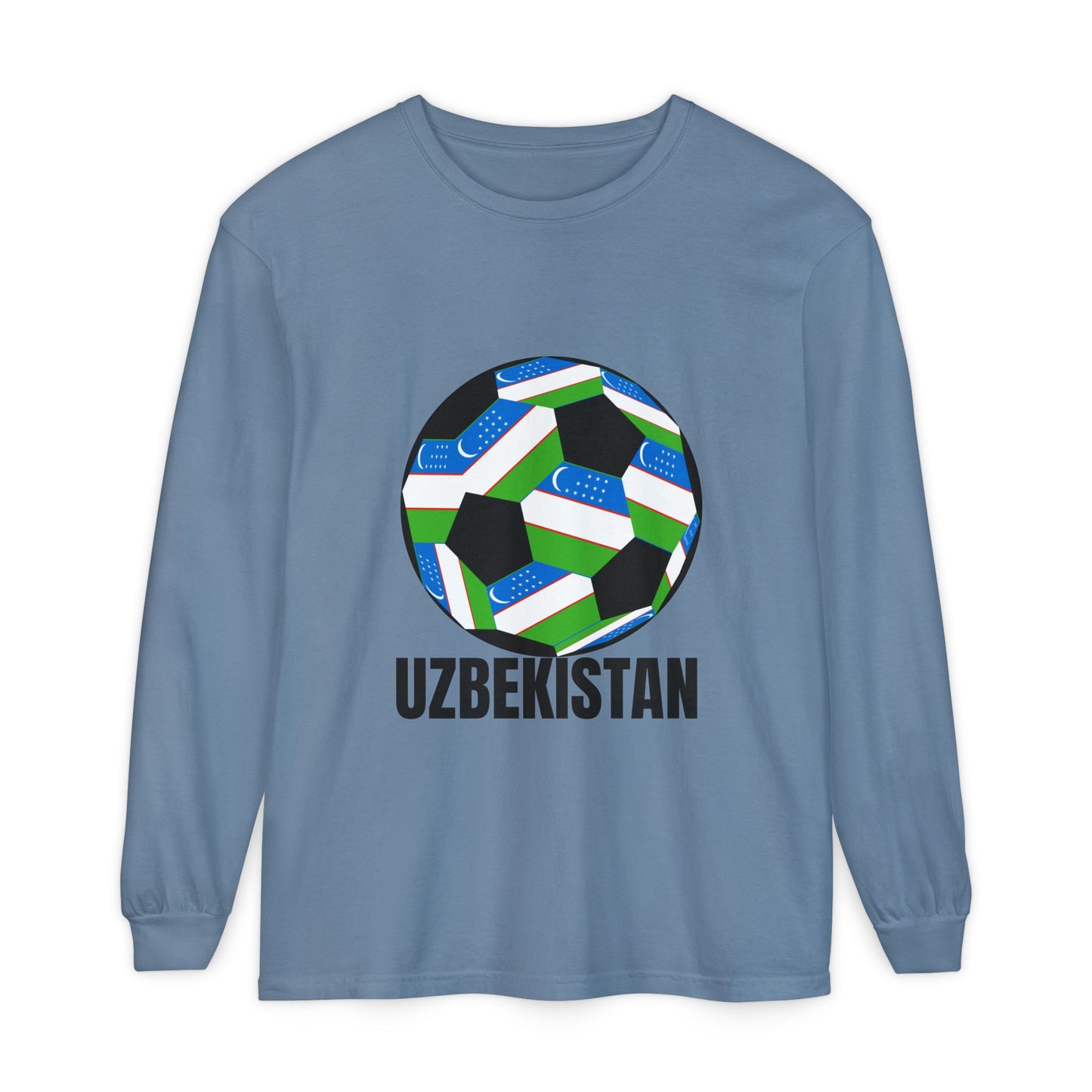 Uzbekistan Fan Specialty Soccer Ball Design Long Sleeve Tee