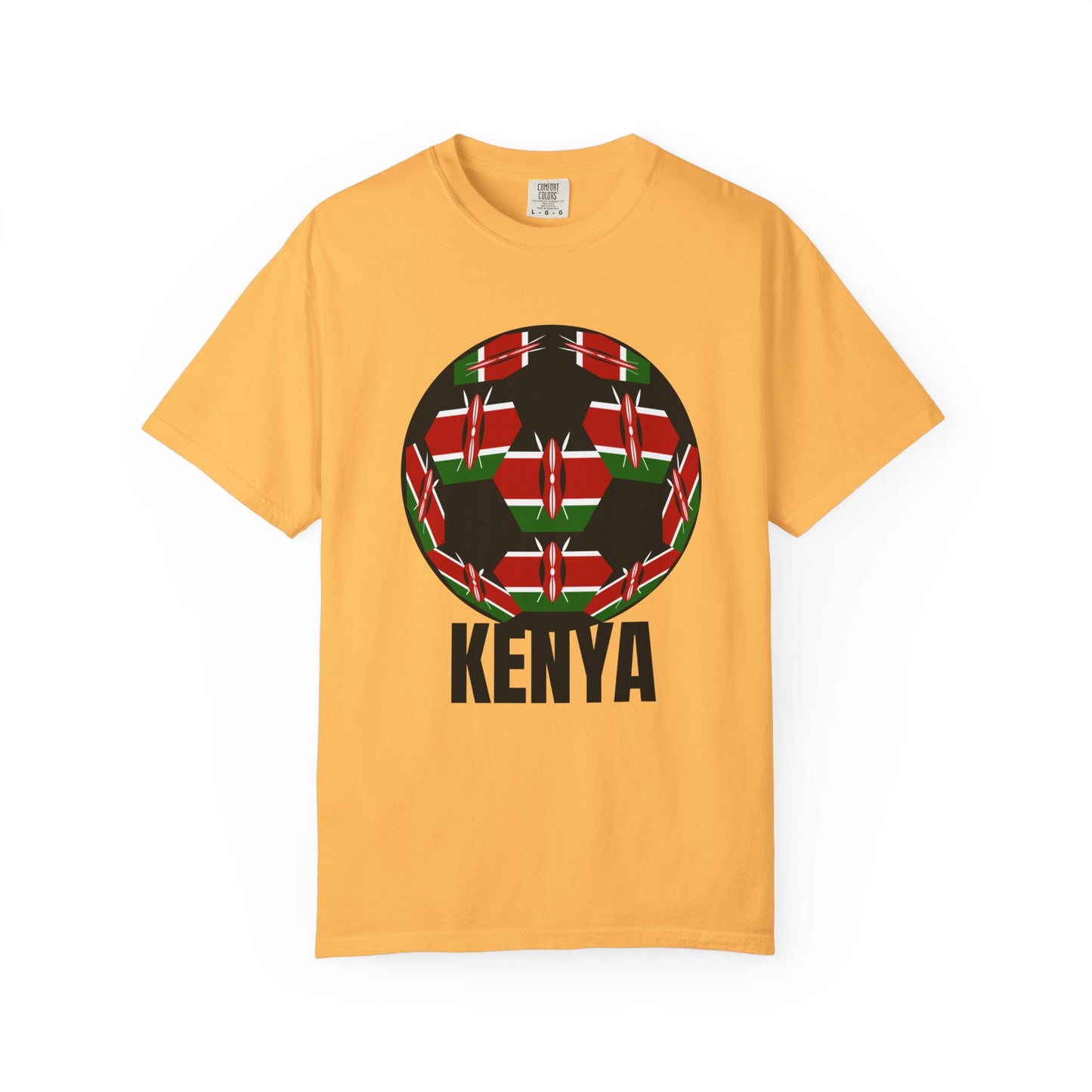 Kenya Fan Specialty Soccer Ball Design T Shirt Black Text
