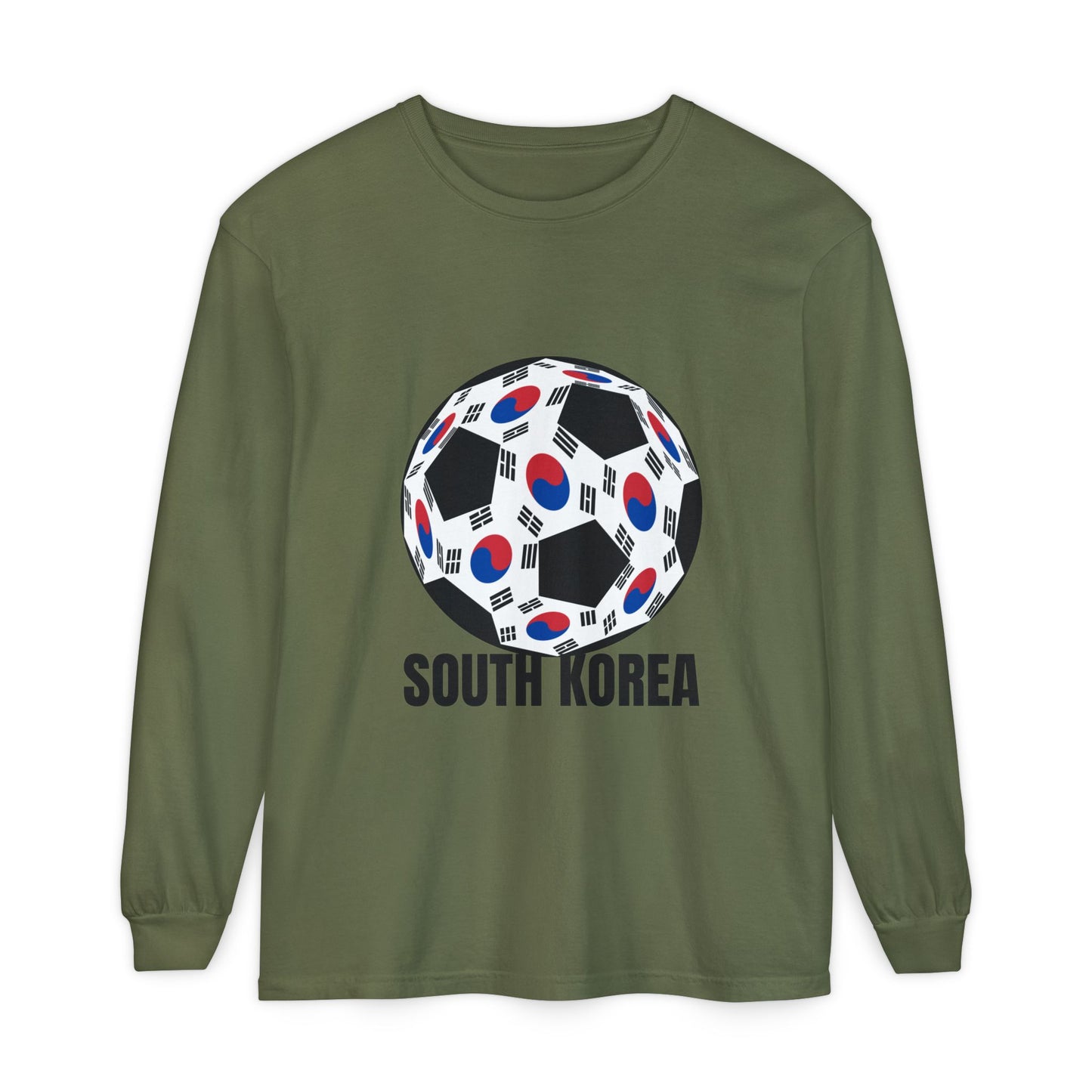 South Korea Fan Specialty Soccer Ball Design Long Sleeve Tee Black Text