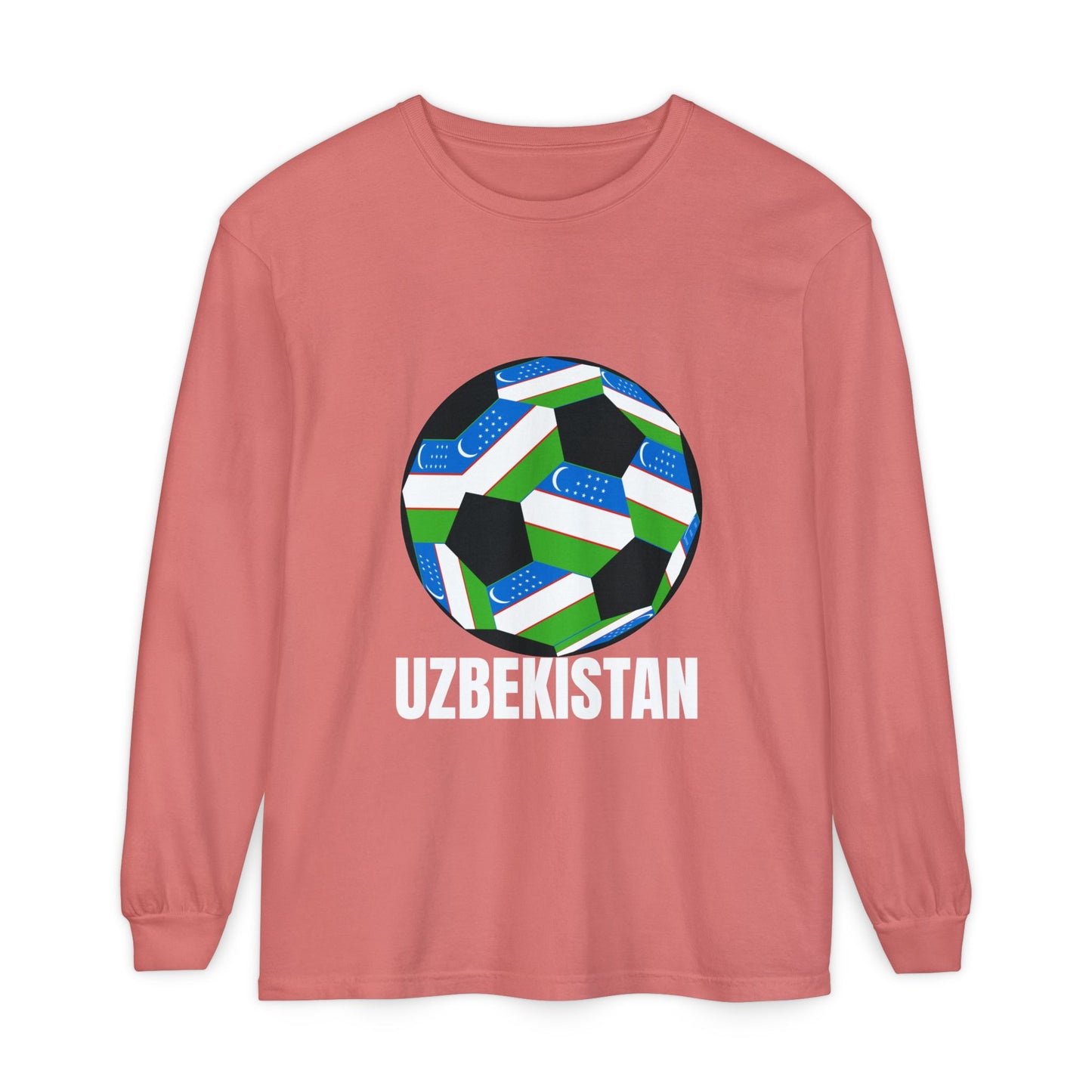 Uzbekistan Fan Specialty Soccer Ball Design Long Sleeve Shirt