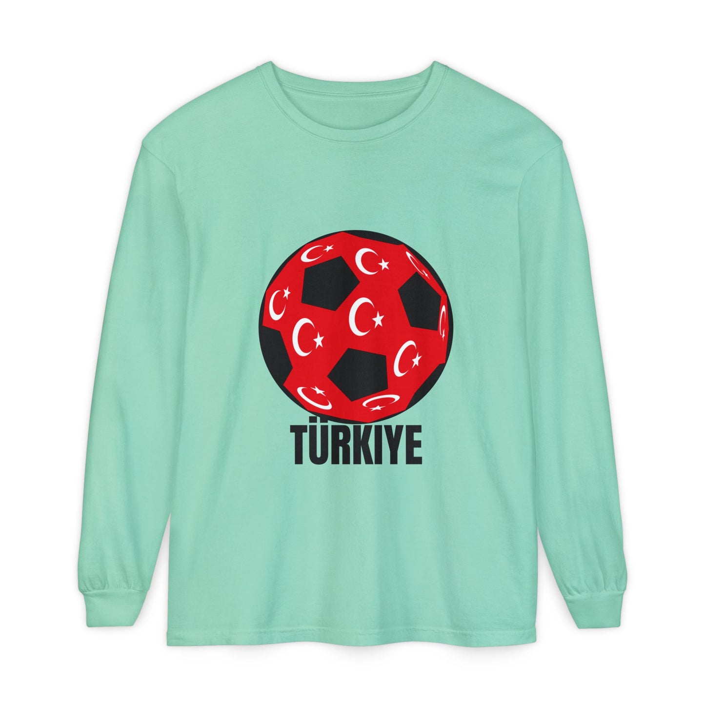 Türkiye Fan Specialty Soccer Ball Design Long Sleeve T Shirt Black Text