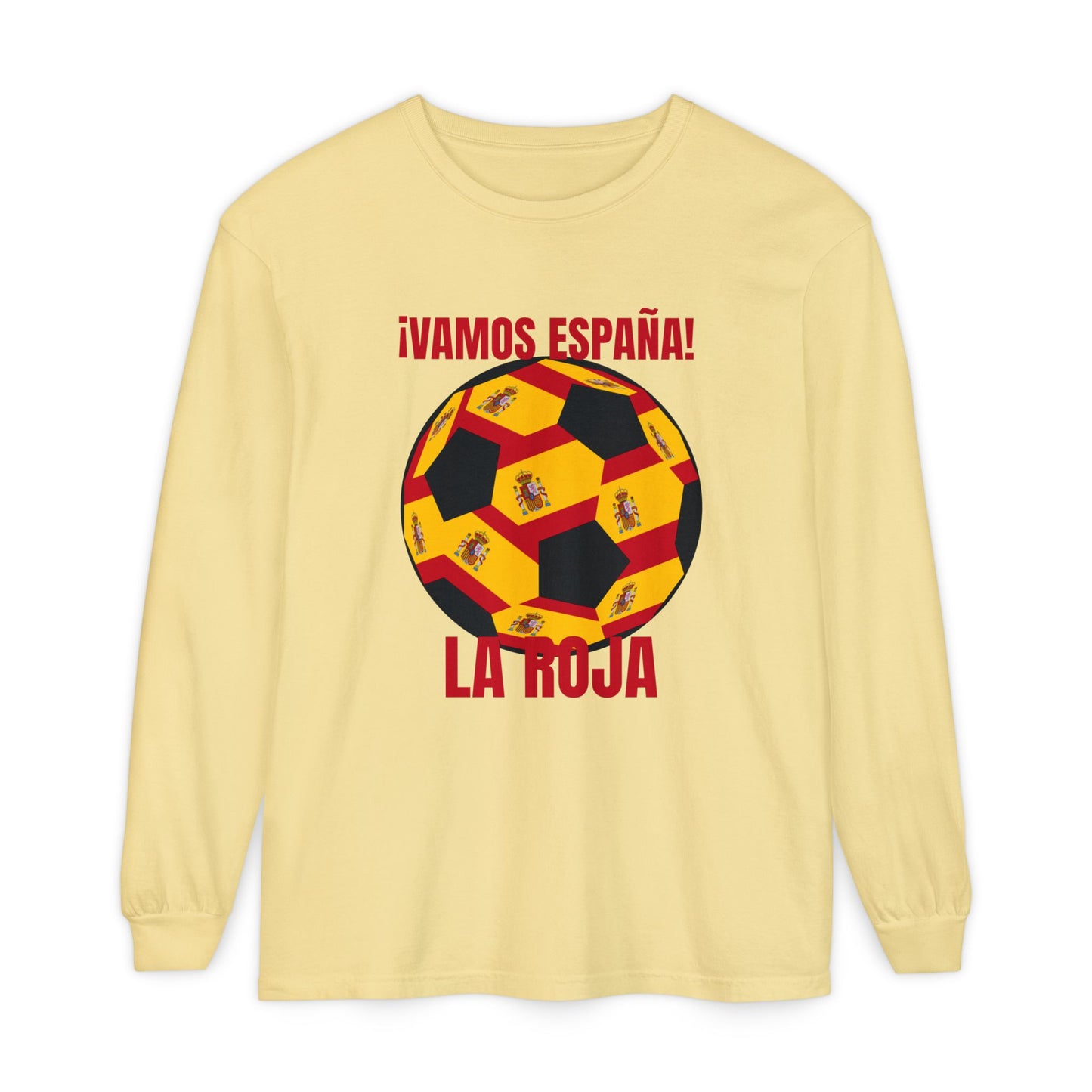 La Roja Soccer Long Sleeve Tee — "¡Vamos España!" Spanish  Fan Shirt Red Text