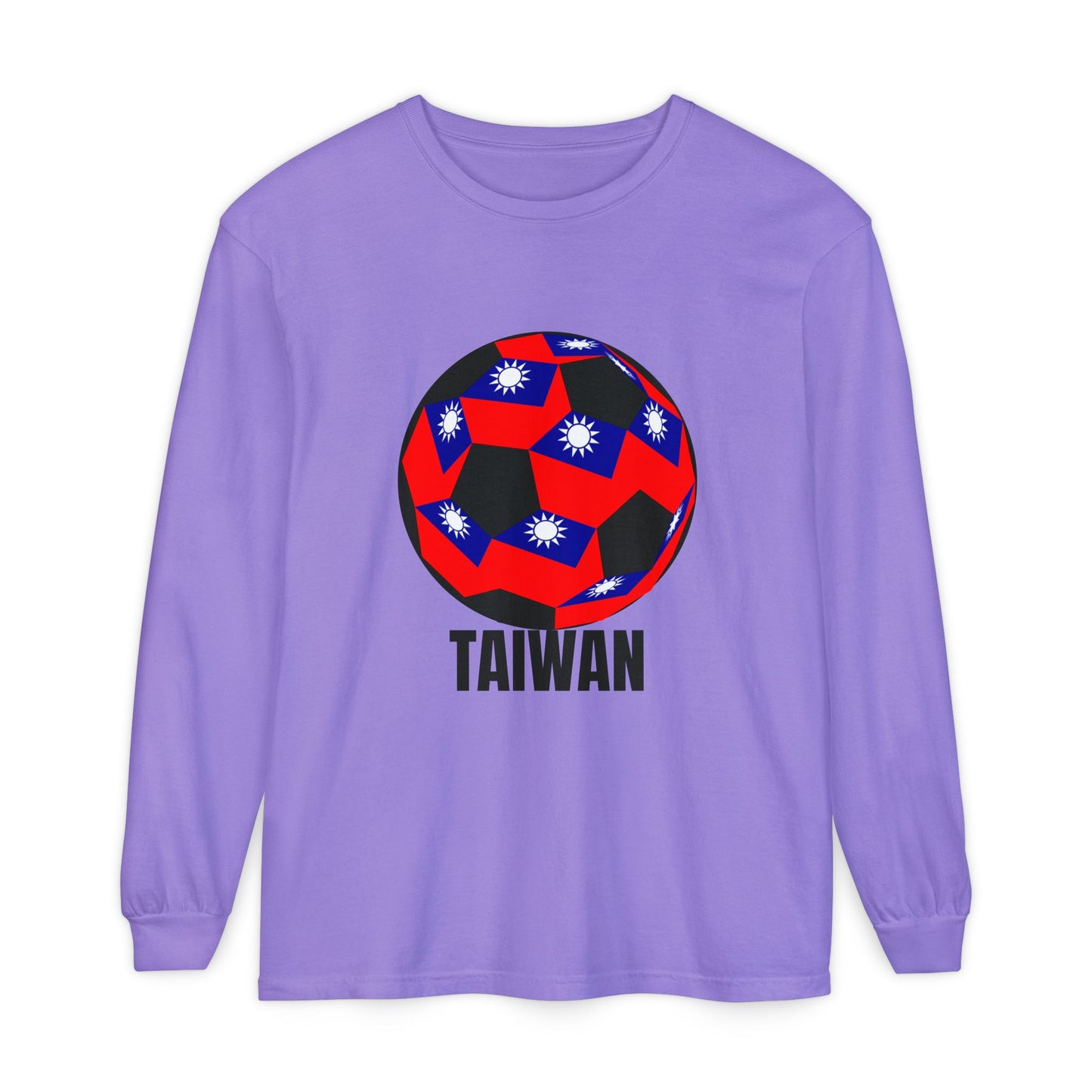 Taiwan Flag Soccer Ball Long Sleeve Tee Black Text