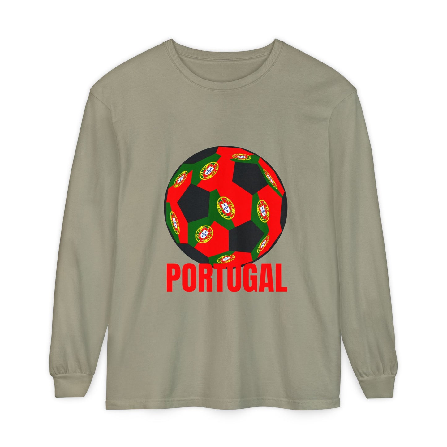 Portugal Fan Specialty Soccer Ball Design Long Sleeve Tee