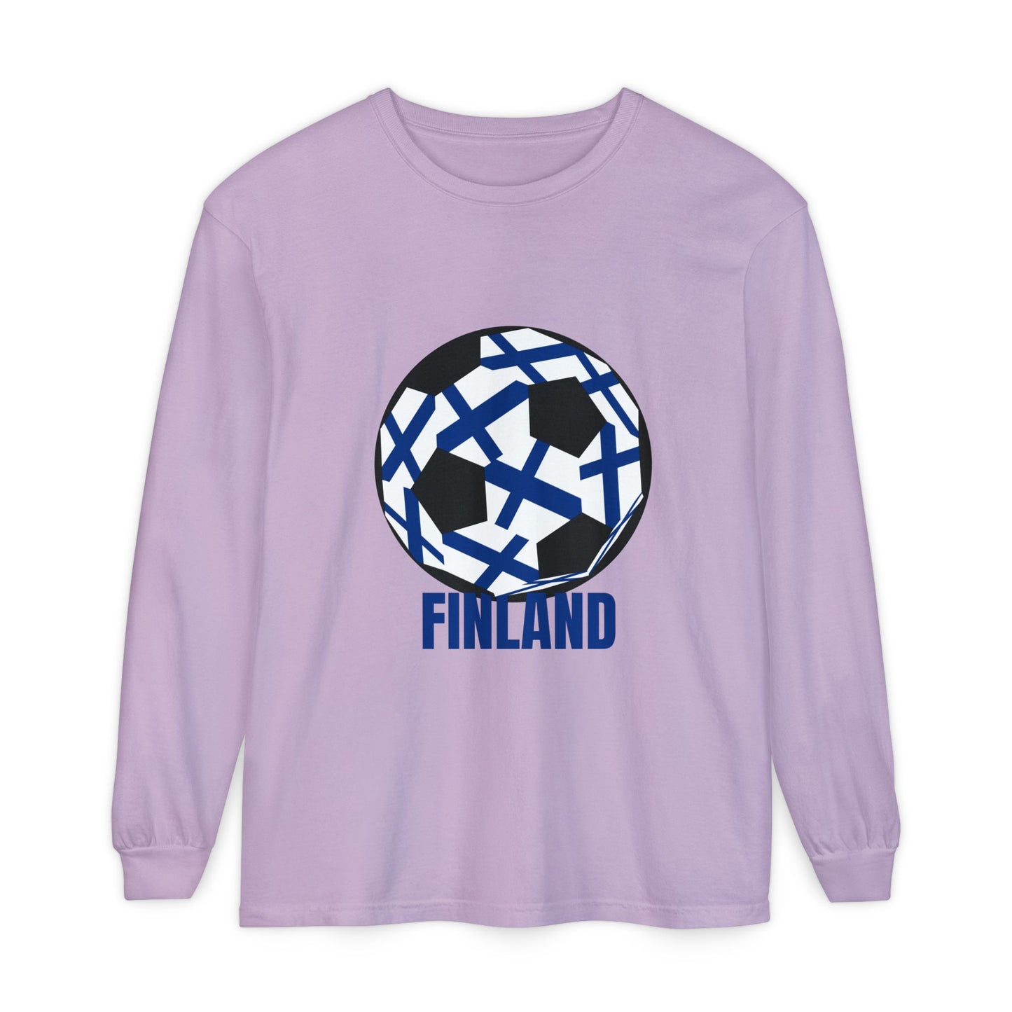 Finland Fan Specialty Soccer Ball Design Long Sleeve Tee