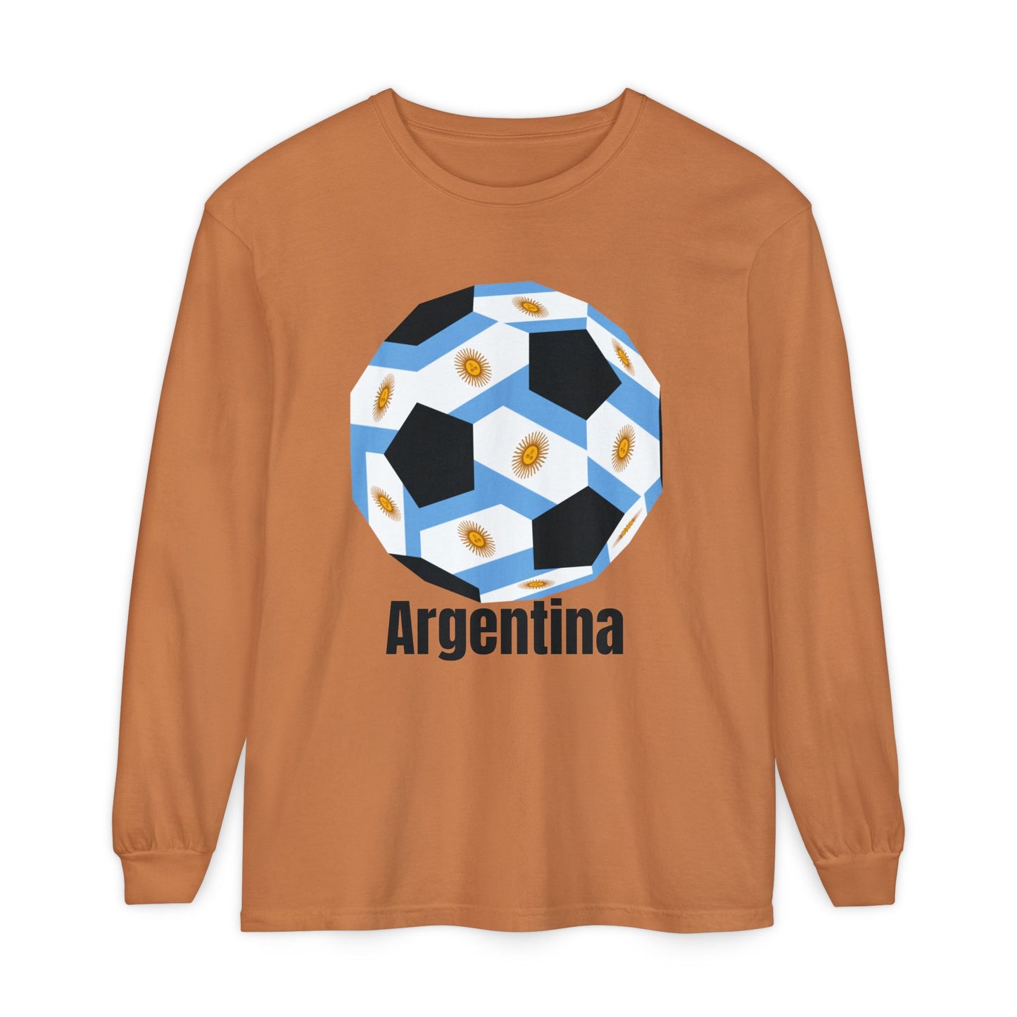 Argentina Fan Specialty Soccer Ball Design Long Sleeve Tee