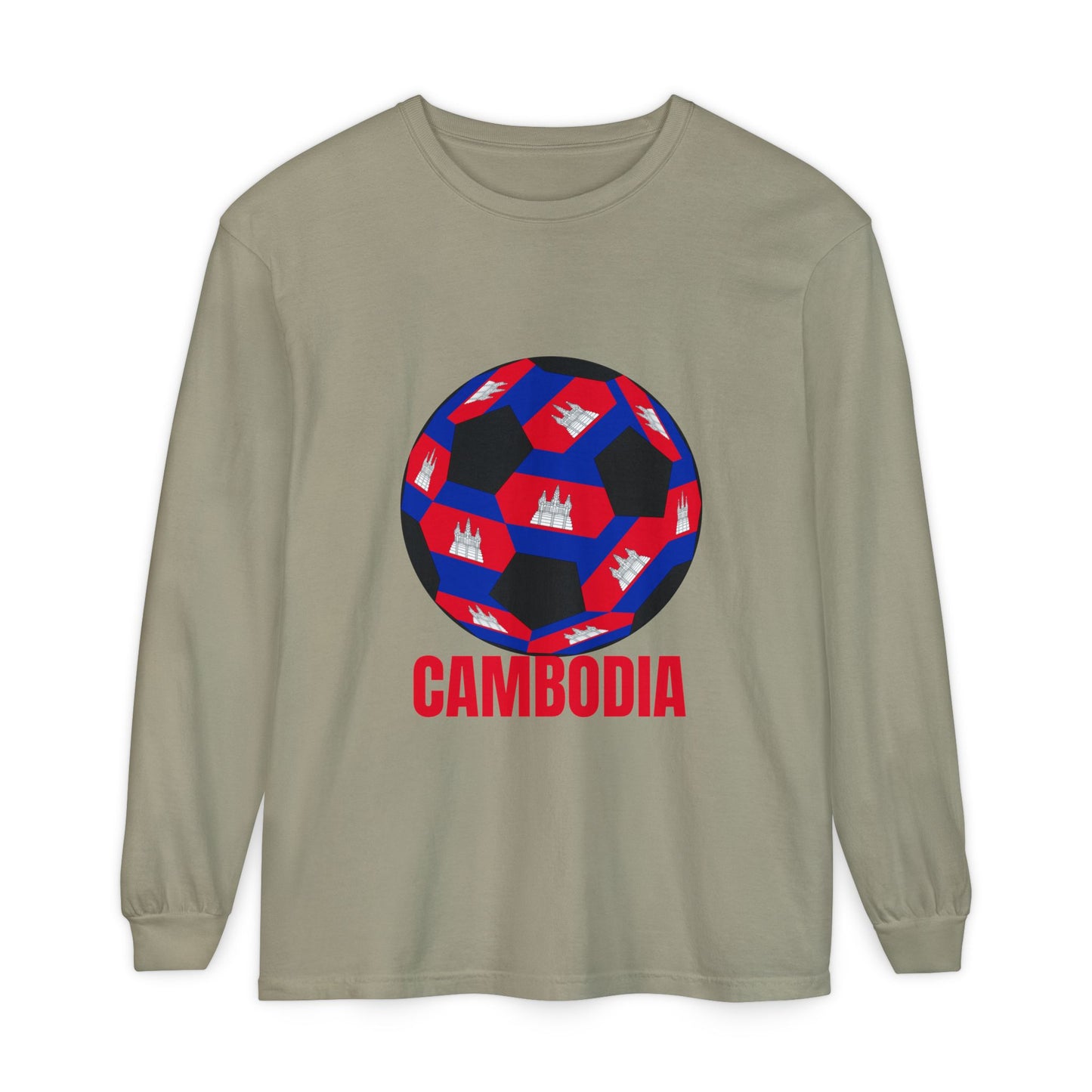 Cambodia Fan Specialty Soccer Ball Design Long Sleeve T‑Shirt