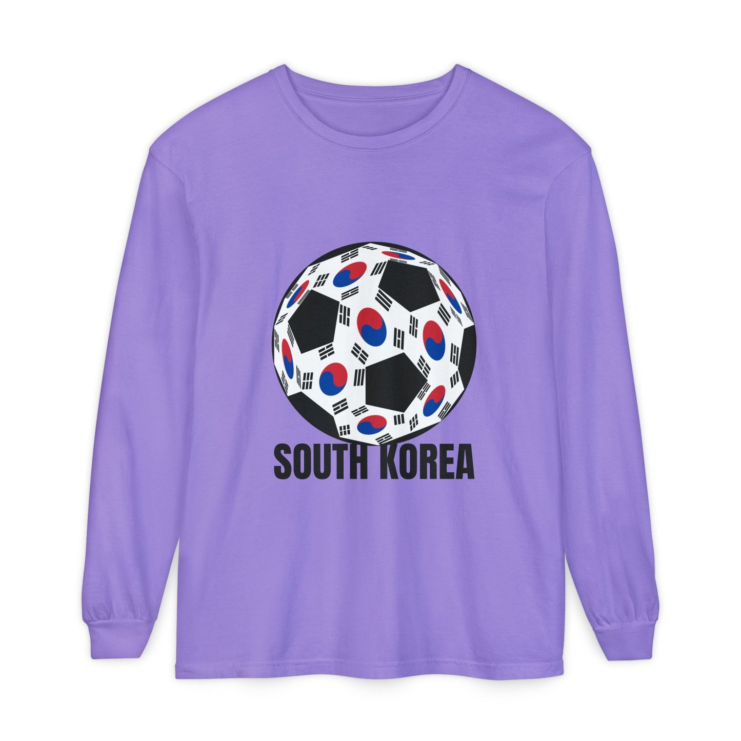 South Korea Fan Specialty Soccer Ball Design Long Sleeve Tee Black Text