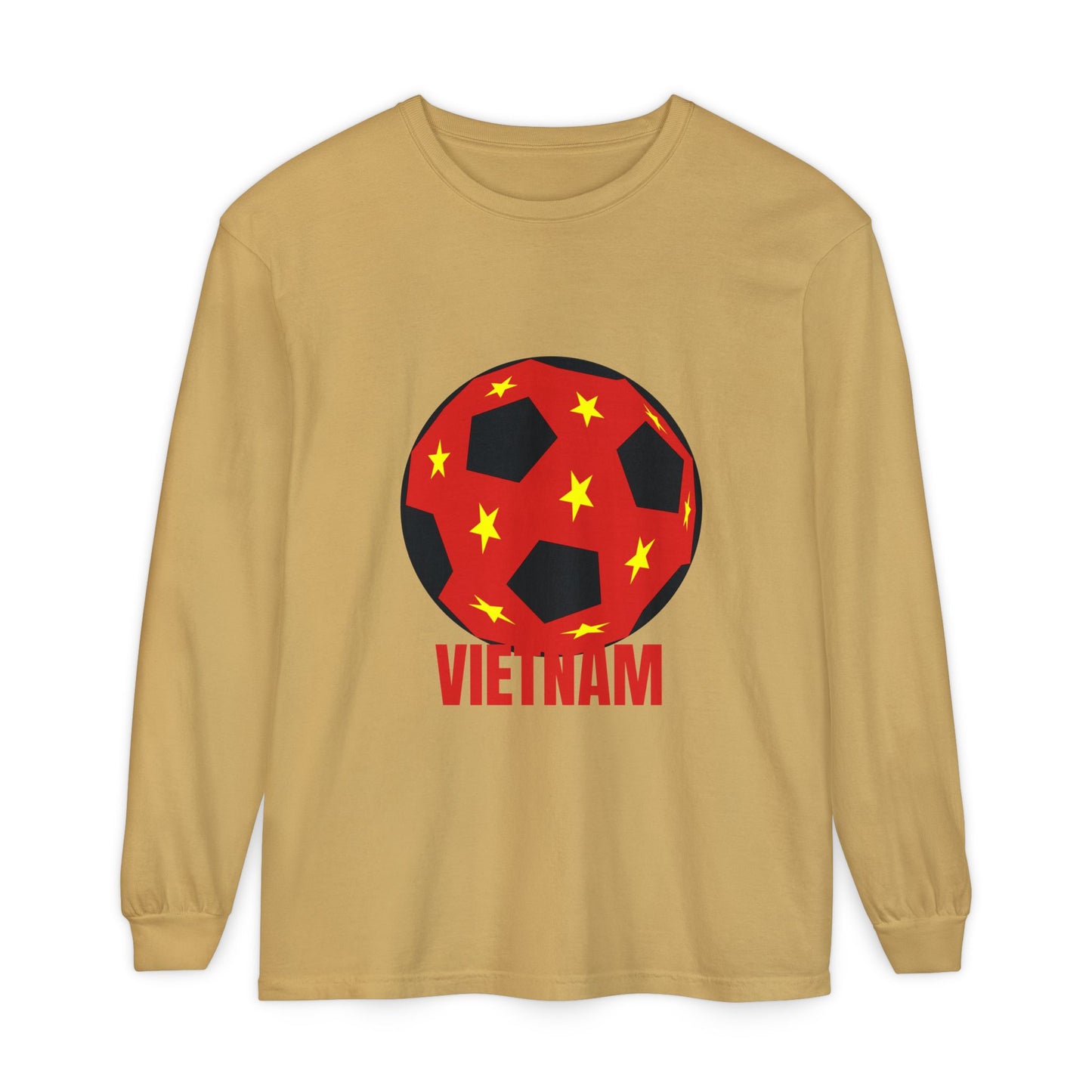 Vietnam Fan Specialty Soccer Ball Design Long Sleeve Tee Red Text