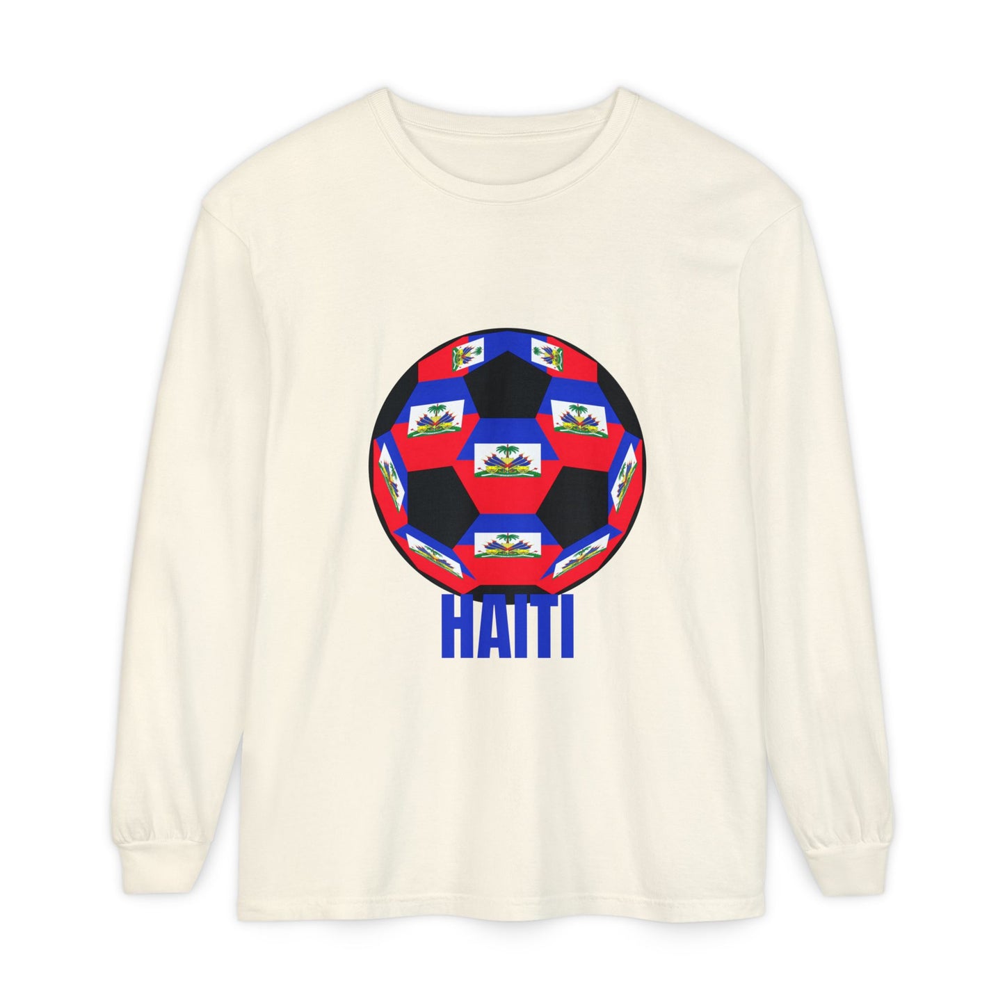 Haiti Fan Specialty Soccer Ball Design Long Sleeve Tee