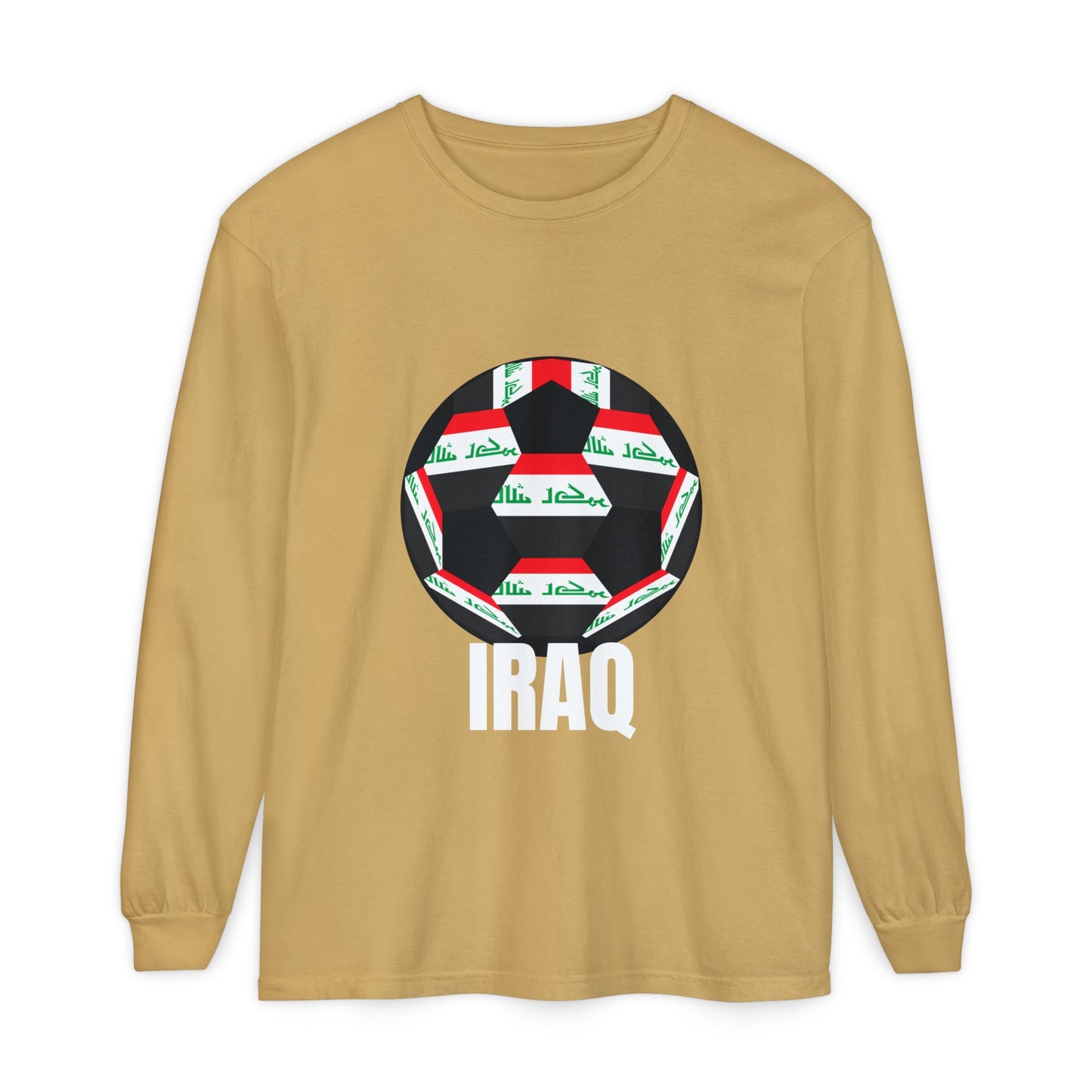 Iraq Fan Specialty Soccer Ball Design T Shirt Long Sleeve Tee