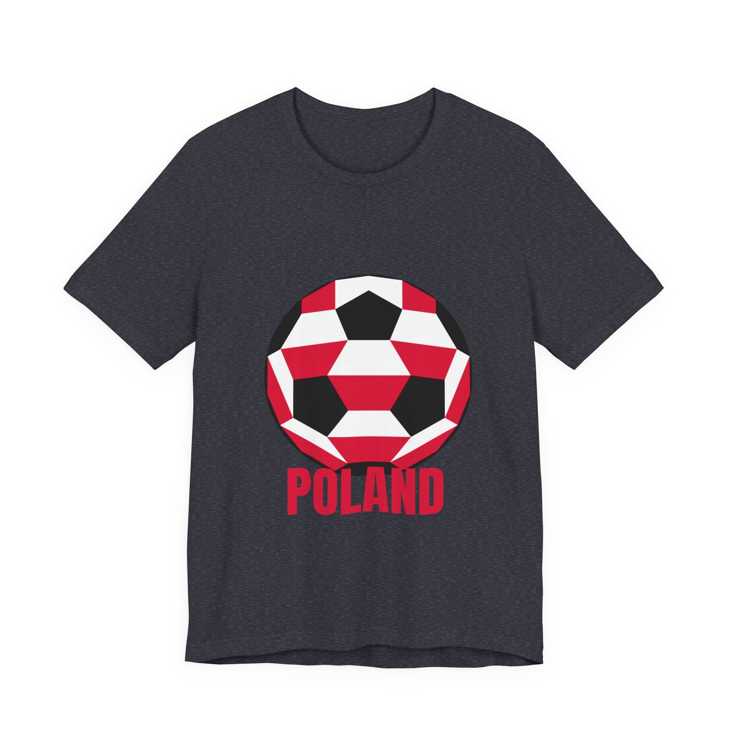 Poland Fan Specialty Soccer Ball Design T Shirt Red Text