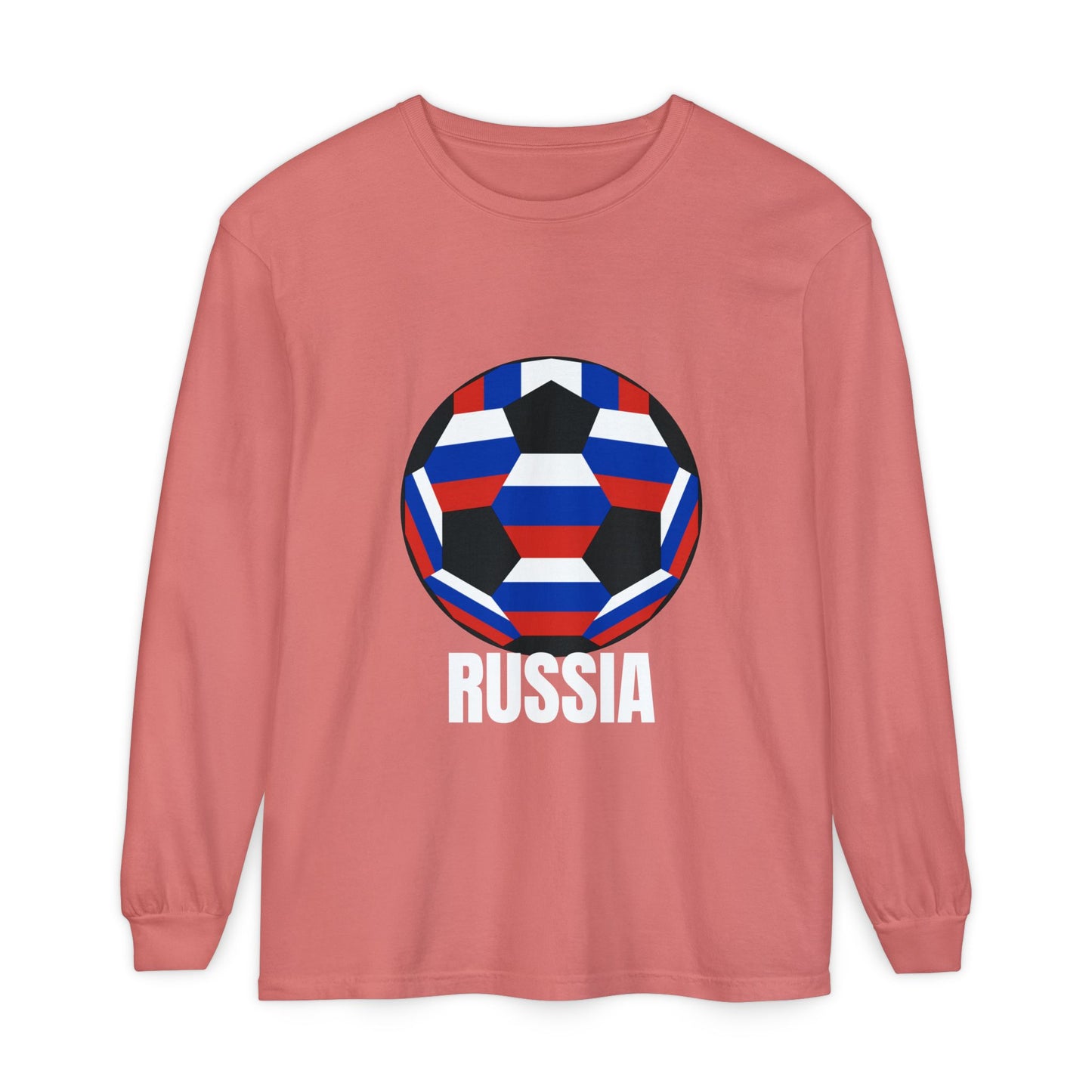 Russia Fan Specialty Soccer Ball Design  Long Sleeve Tee  White Text