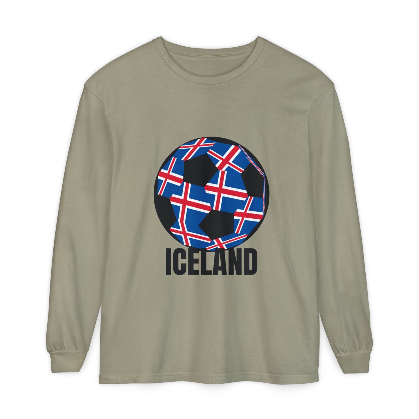 Iceland Fan Specialty Soccer Ball Design Long Sleeve Tee