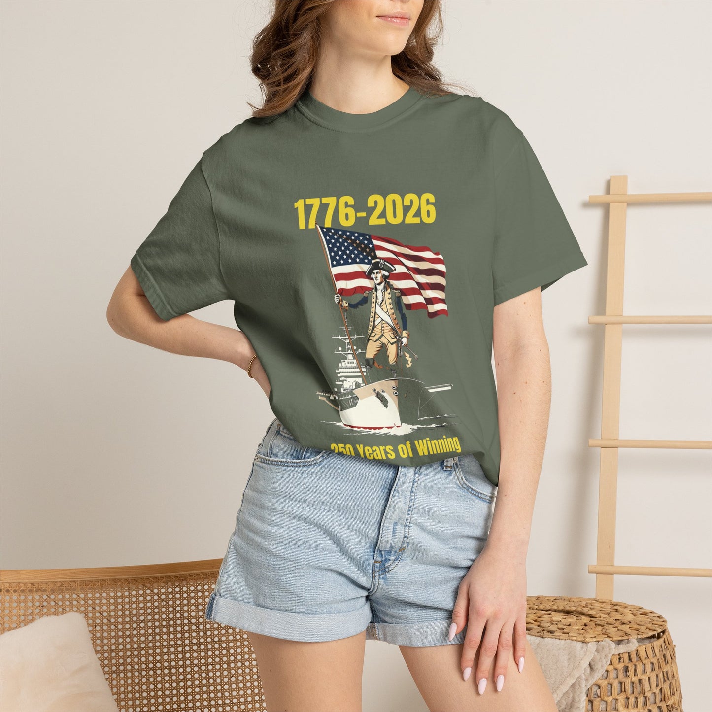 George Washington on an Aircraft Carrier with an American Flag T-shirt | 250 Years of Winning