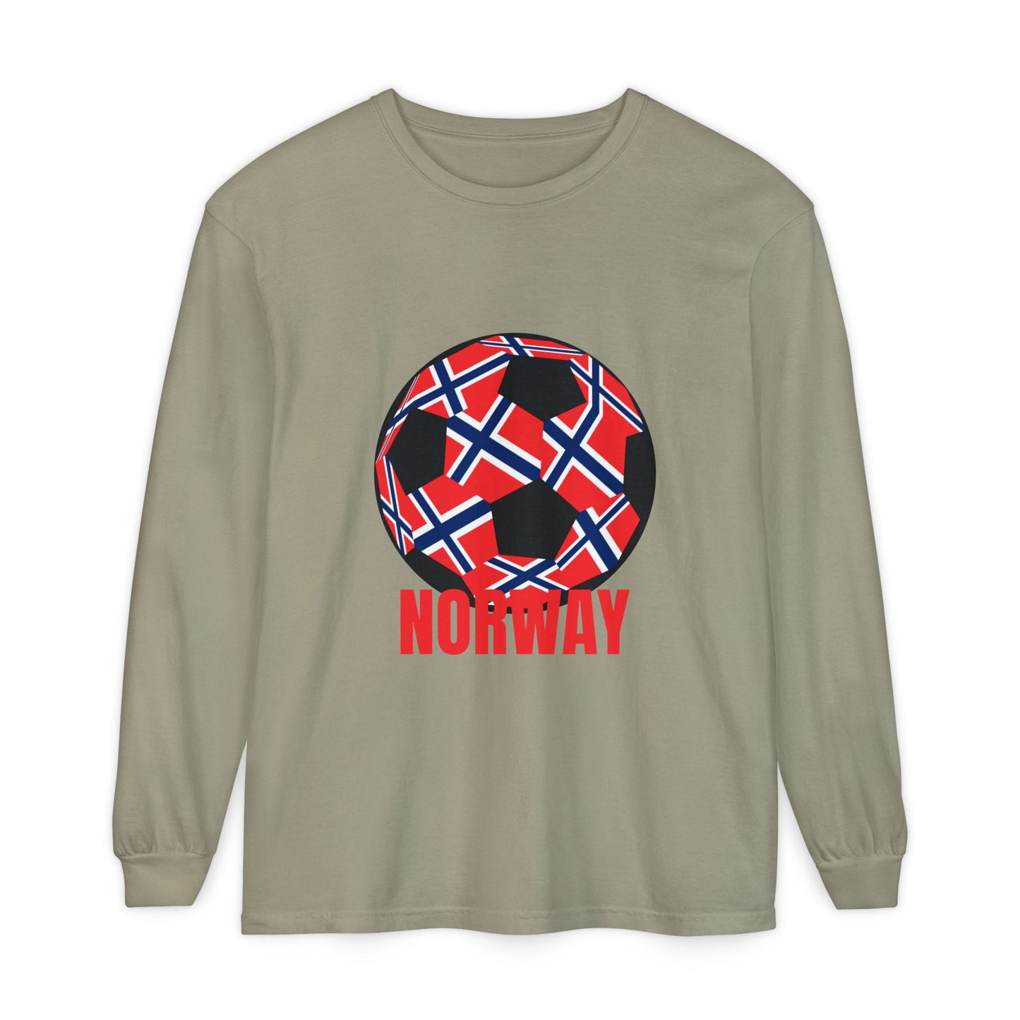 Norway Fan Specialty Soccer Ball Design T Shirt Long Sleeve Tee Red Print