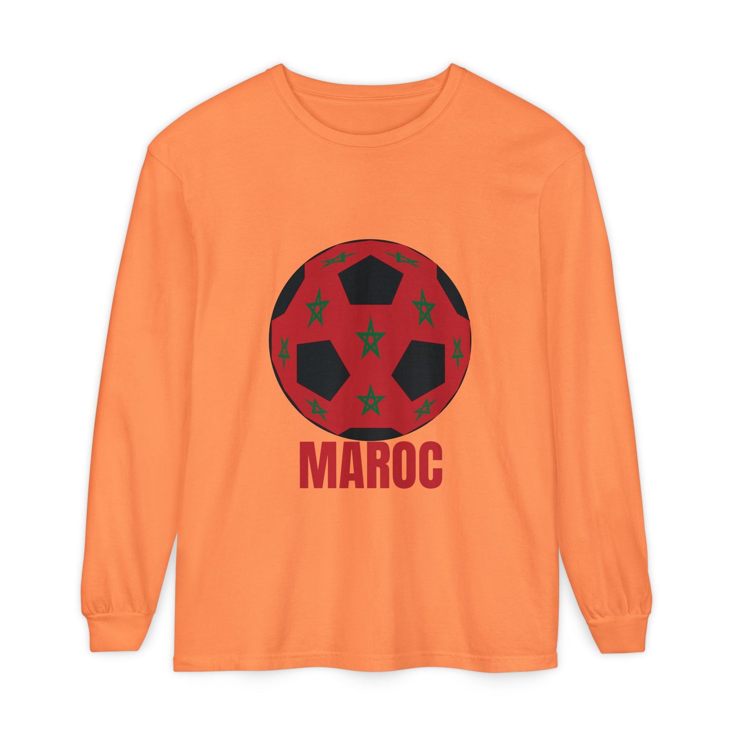 Morocco Maroc Fan Specialty Soccer Ball Design T Shirt Long Sleeve Tee Red Print