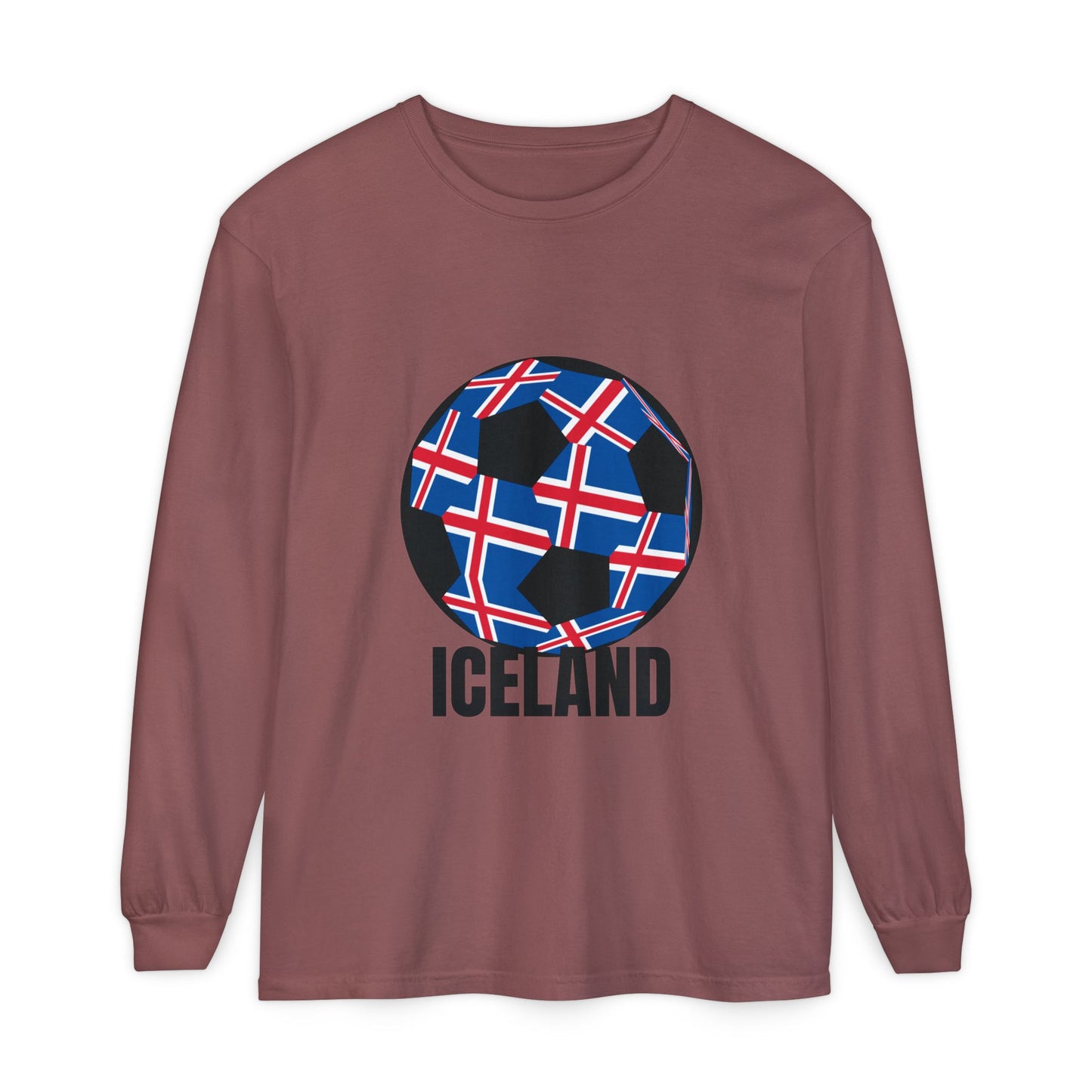 Iceland Fan Specialty Soccer Ball Design Long Sleeve Tee