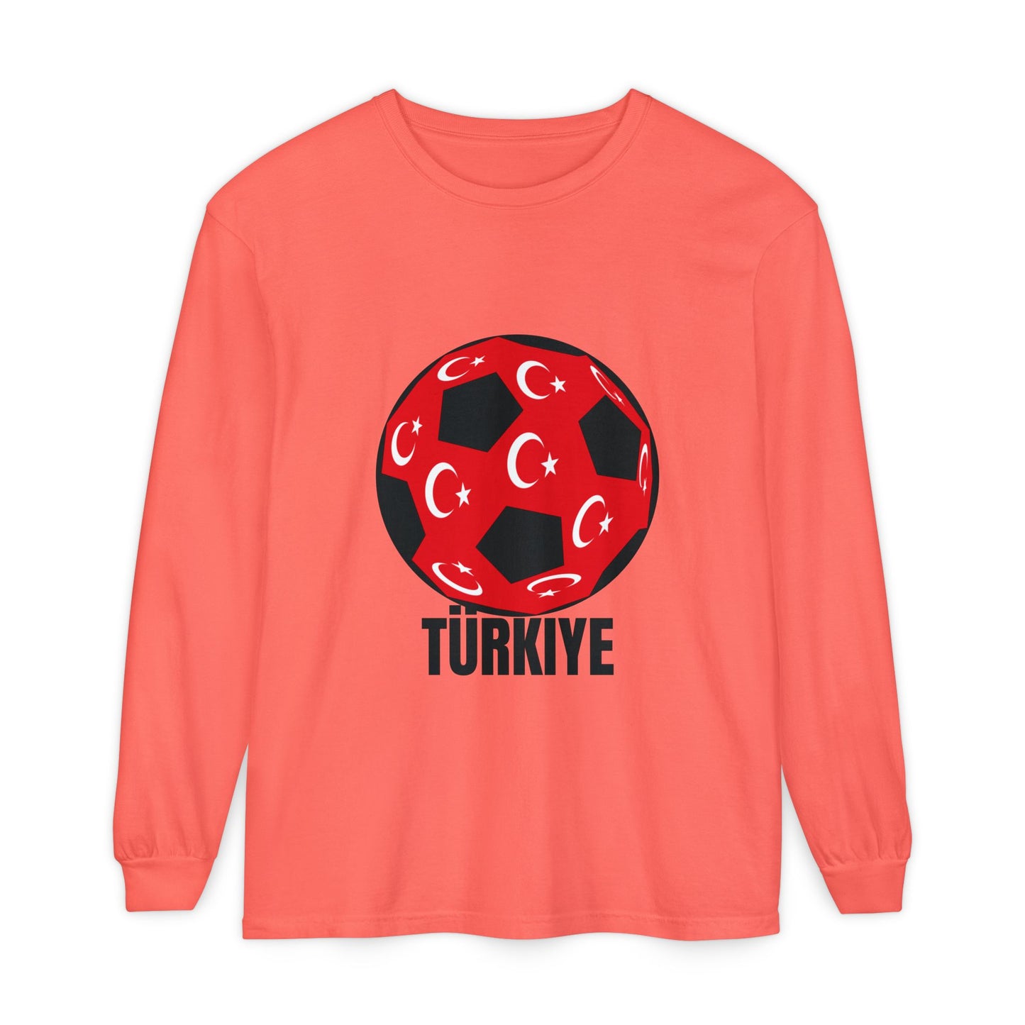 Türkiye Fan Specialty Soccer Ball Design Long Sleeve Tee Black Text