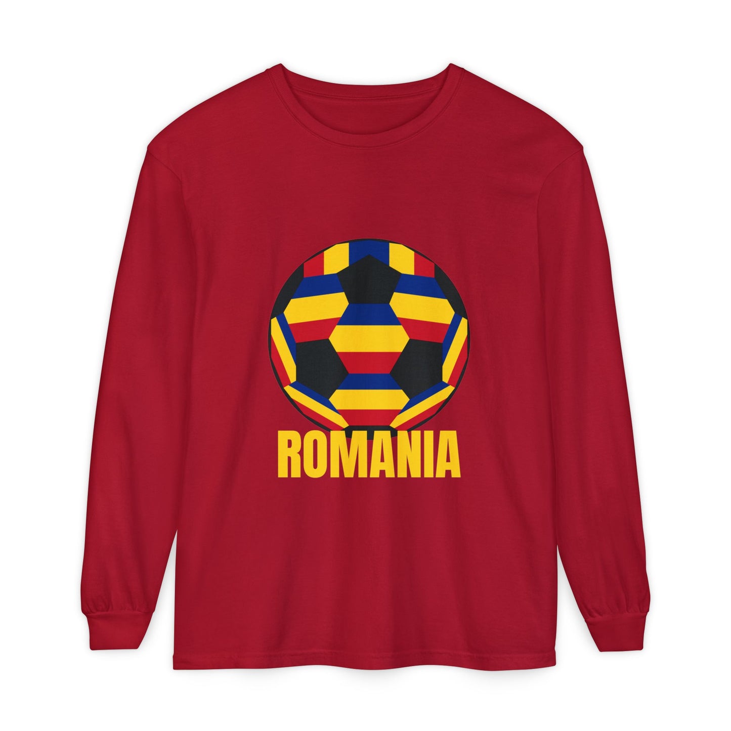 Romania Fan Specialty Soccer Ball Design Long Sleeve Tee