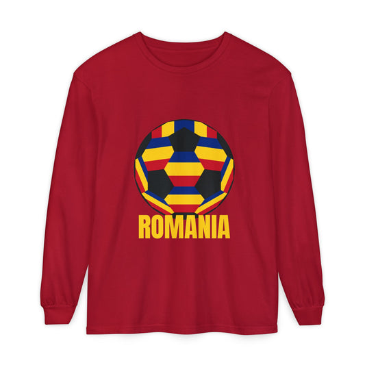 Romania Fan Specialty Soccer Ball Design Long Sleeve Tee