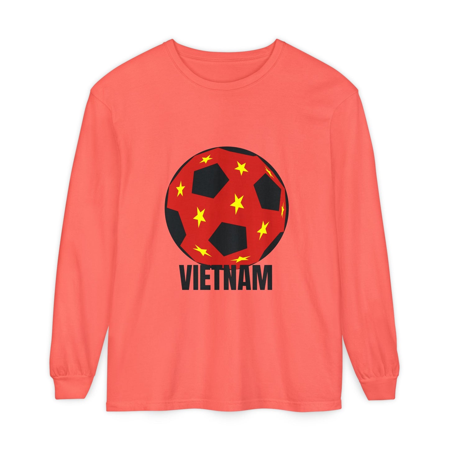 Vietnam Fan Specialty Soccer Ball Design Long Sleeve Shirt  Black Text