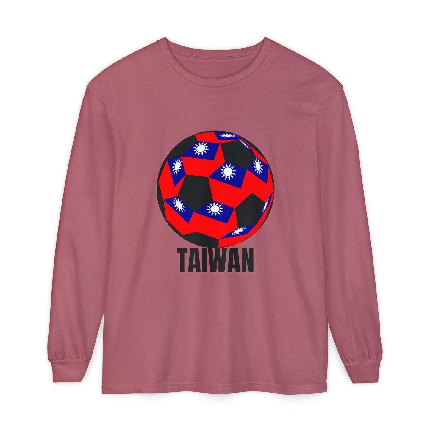 Taiwan Flag Soccer Ball Long Sleeve Tee Black Text