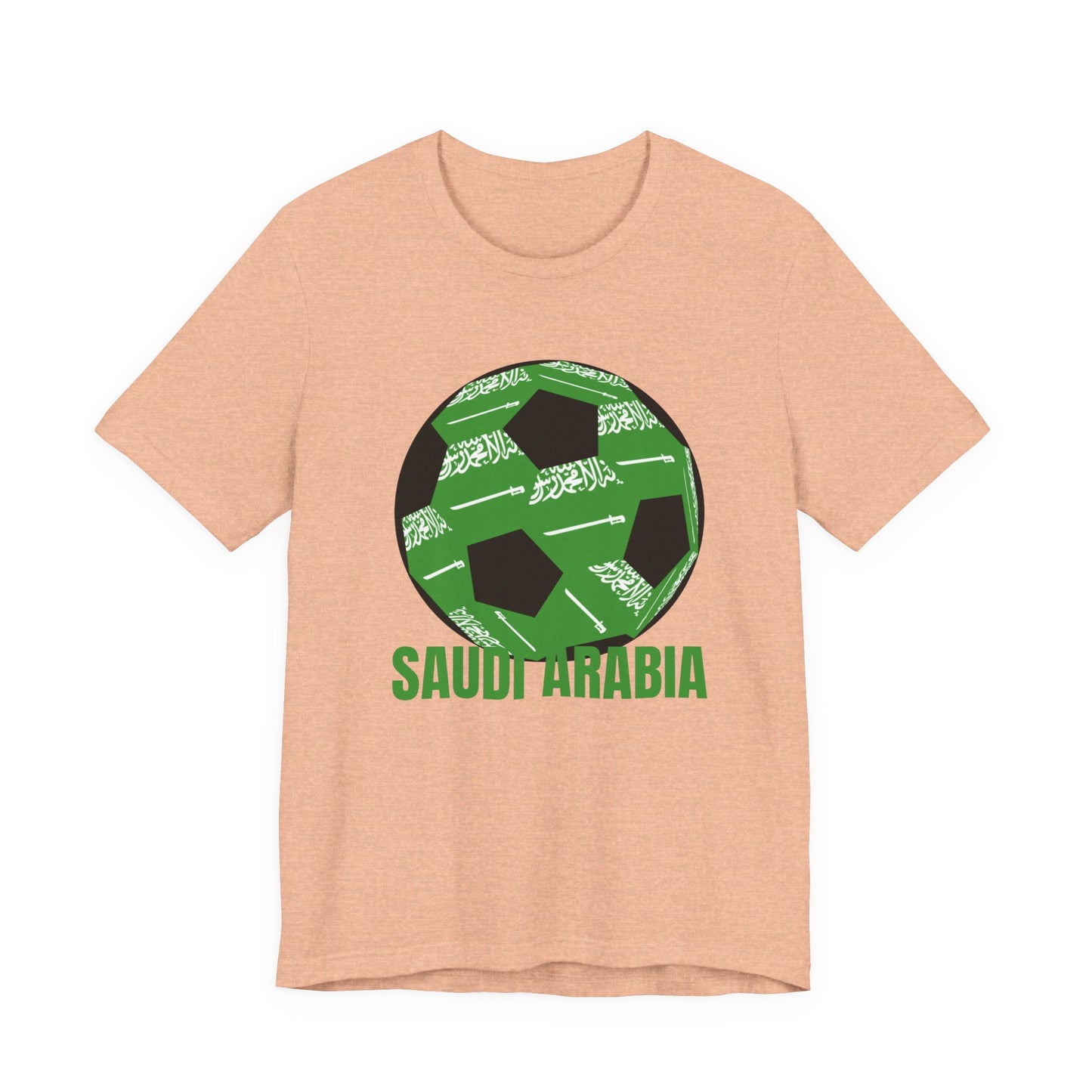 Saudi Arabia Fan Specialty Soccer Ball Design T Shirt — Green Text