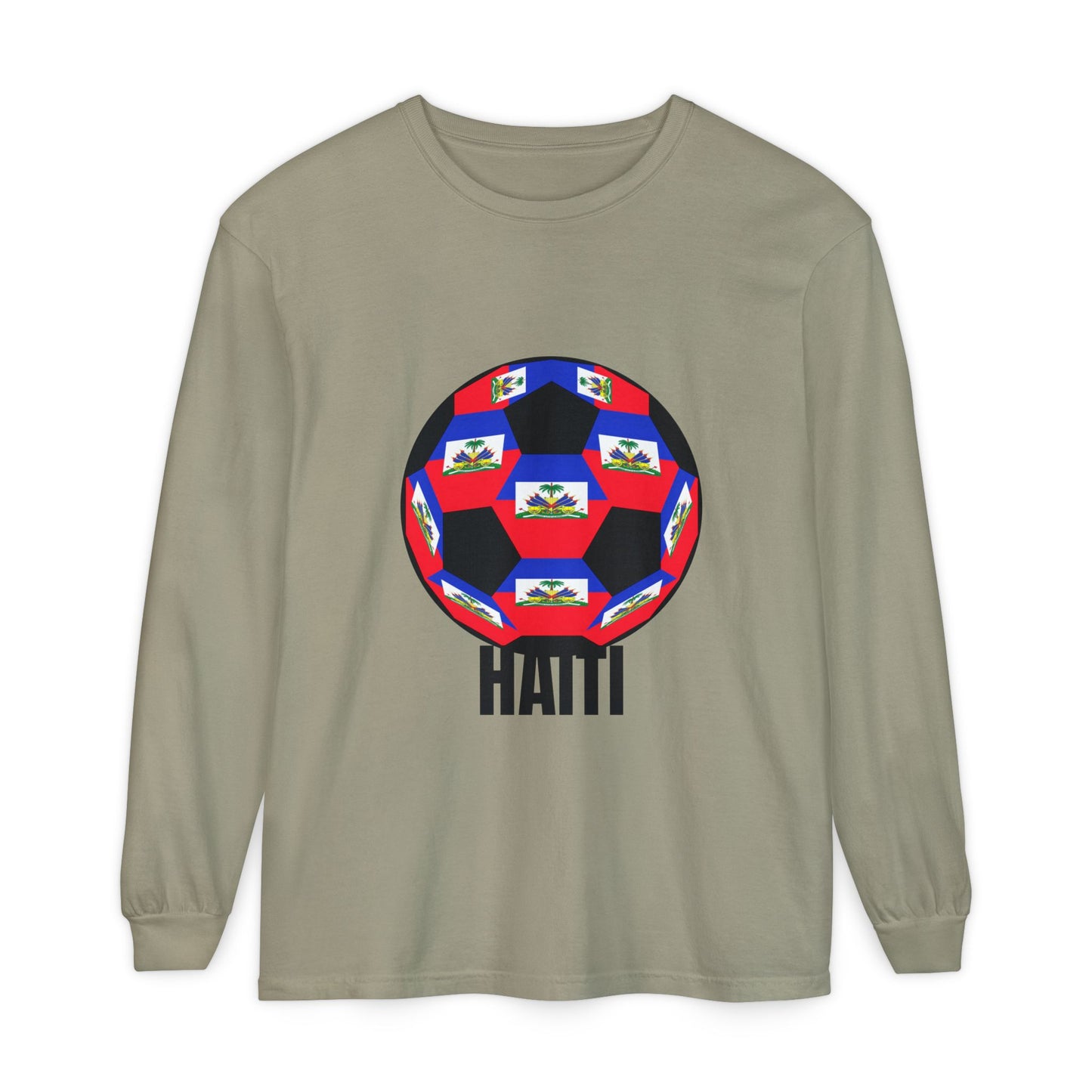 Haiti Fan Specialty Soccer Ball Design Long Sleeve Tee