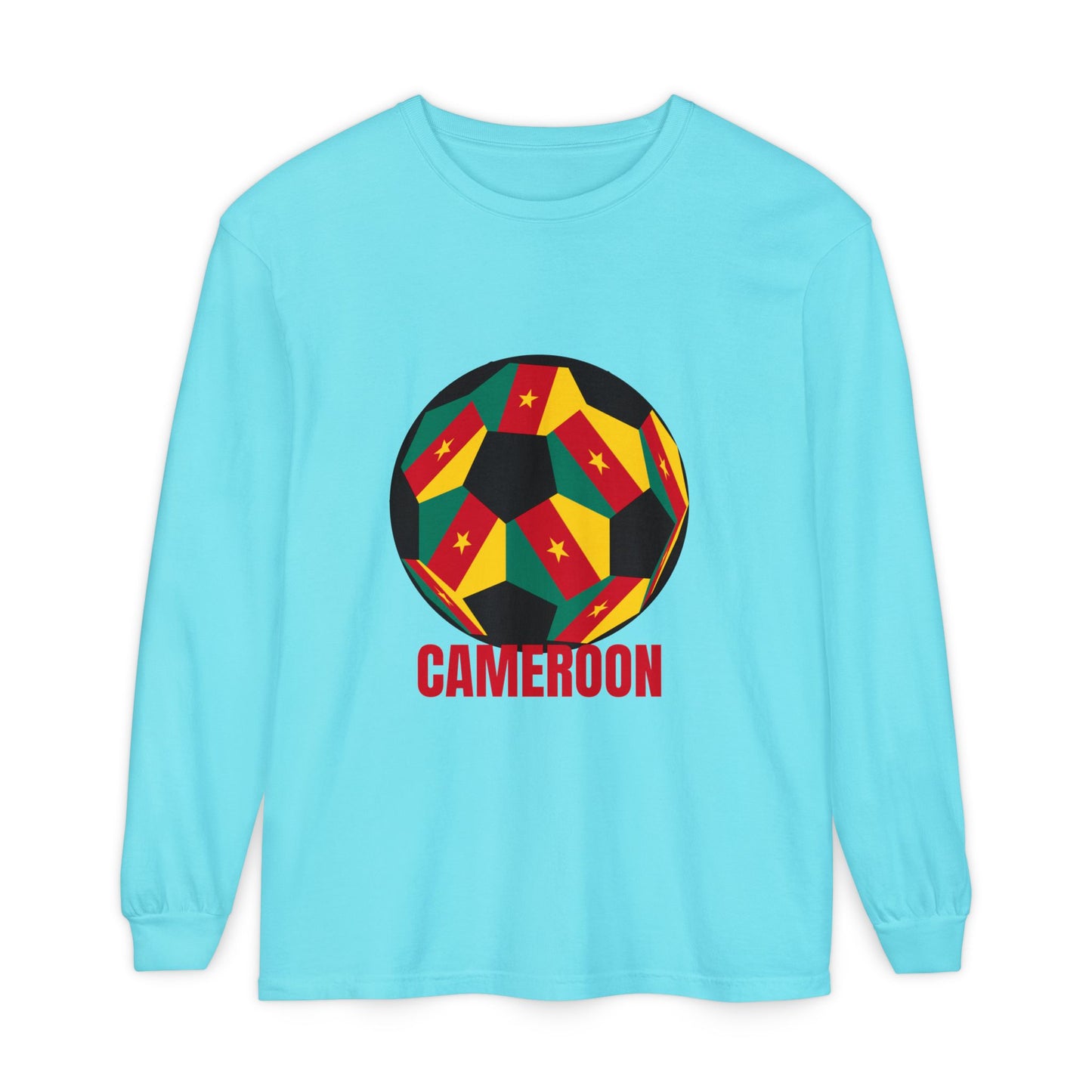 Cameroon Fan Specialty Soccer Ball Design Long Sleeve Tee