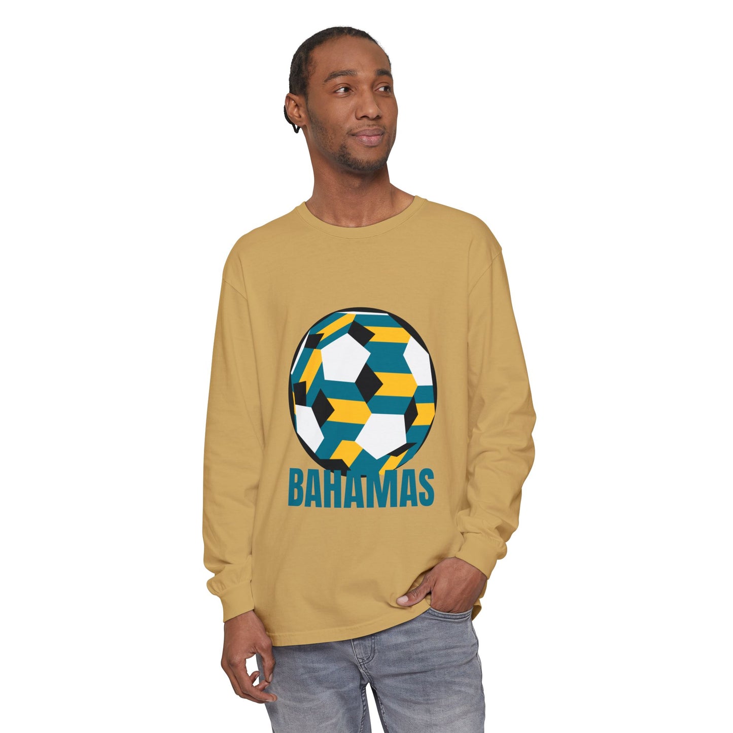 Bahamas Fan Specialty Soccer Ball Design Long Sleeve Tee