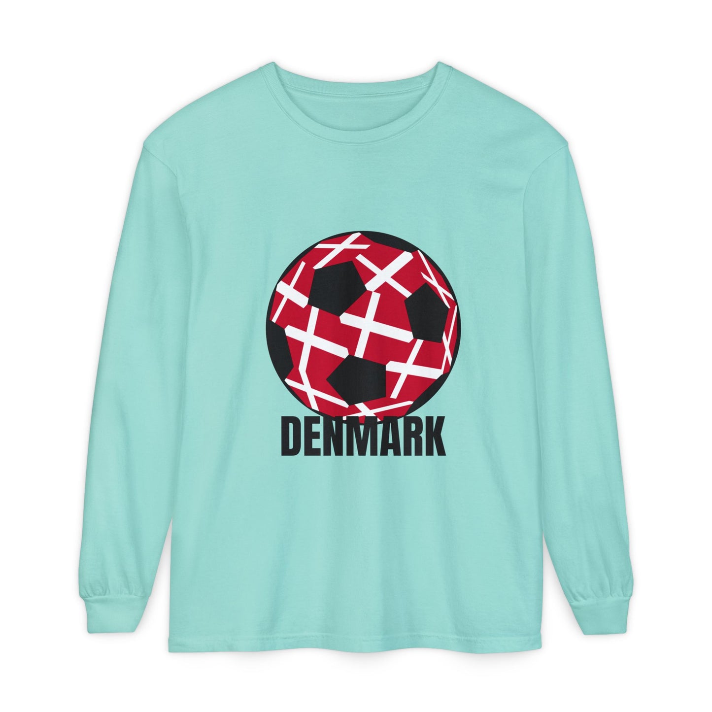 Denmark Fan Specialty Soccer Ball Design Long Sleeve T-Shirt