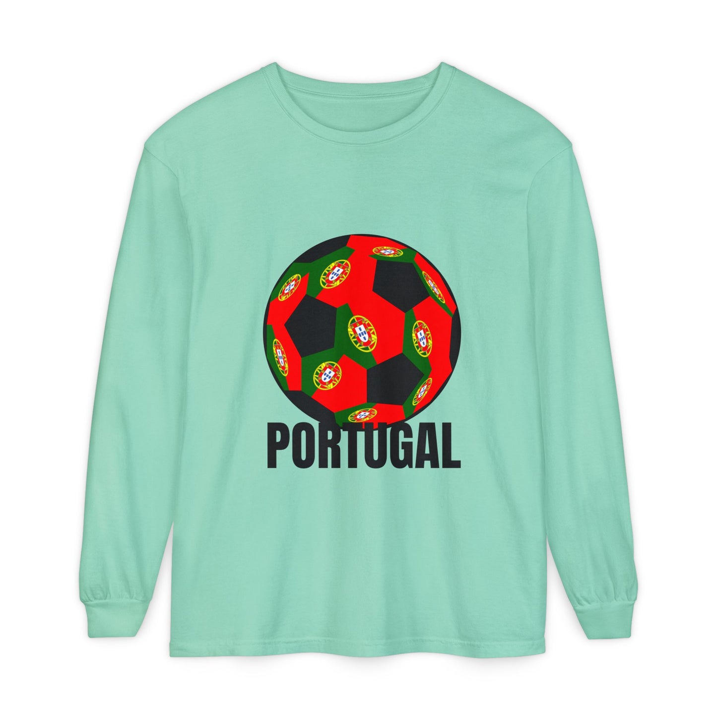 Portugal Fan Specialty Soccer Ball Design Long Sleeve Tee