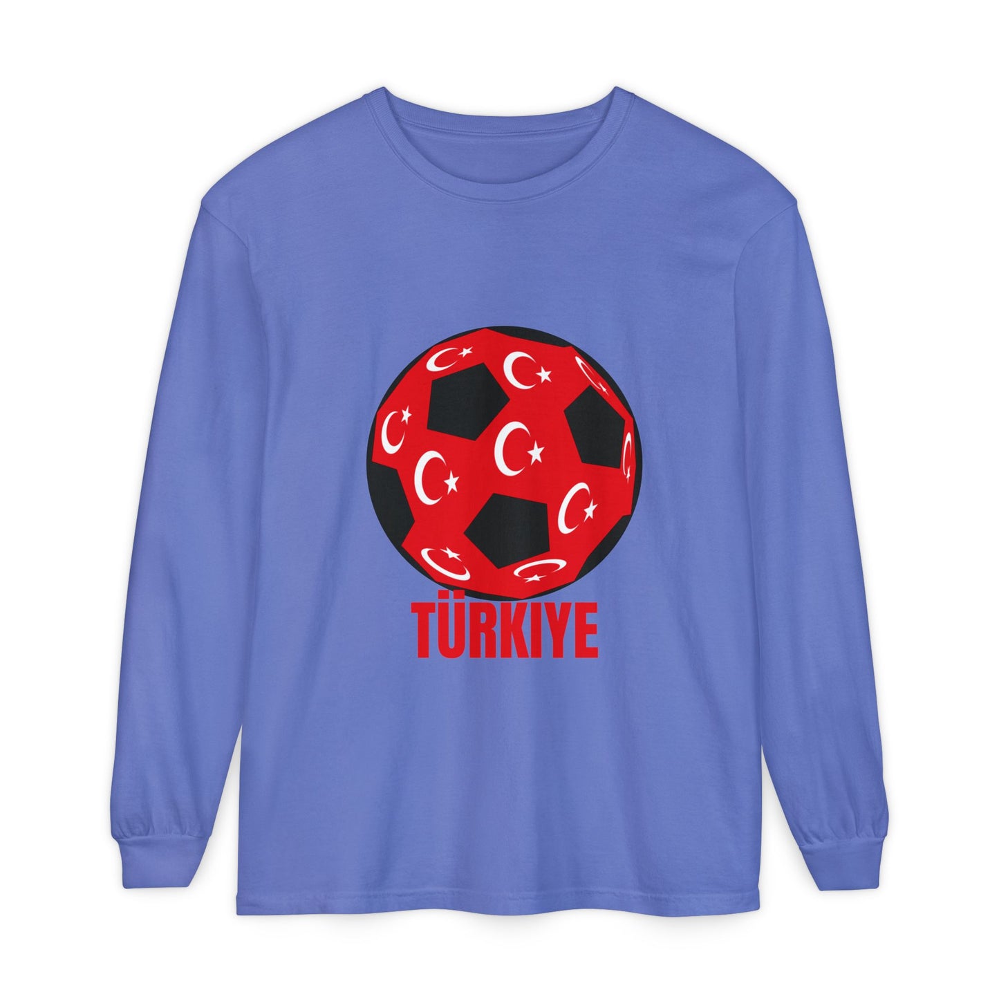 Türkiye Fan Specialty Soccer Ball Design T Shirt Long Sleeve T-Shirt Red Text