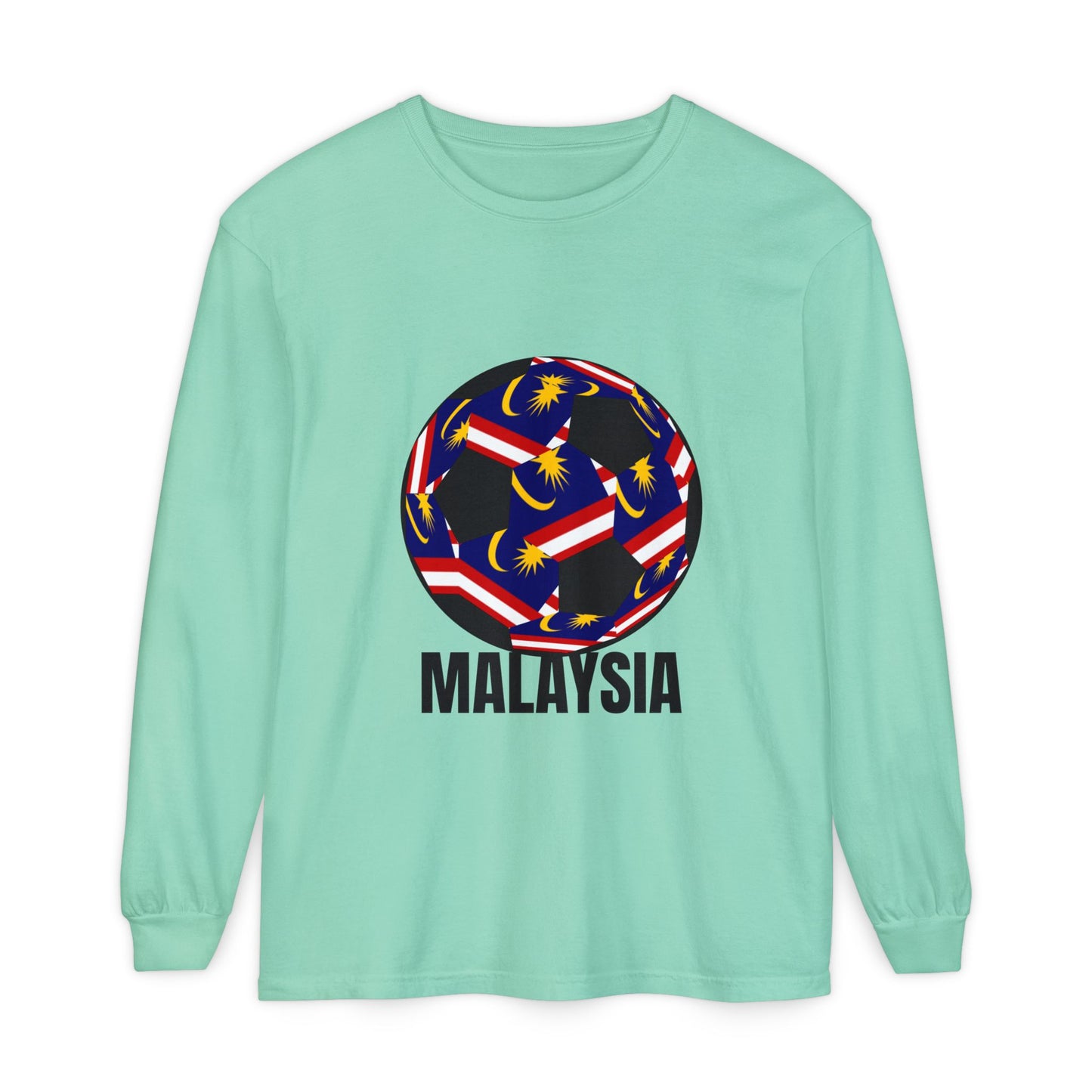 Malaysia Fan Specialty Soccer Ball Design T Shirt Long Sleeve Tee
